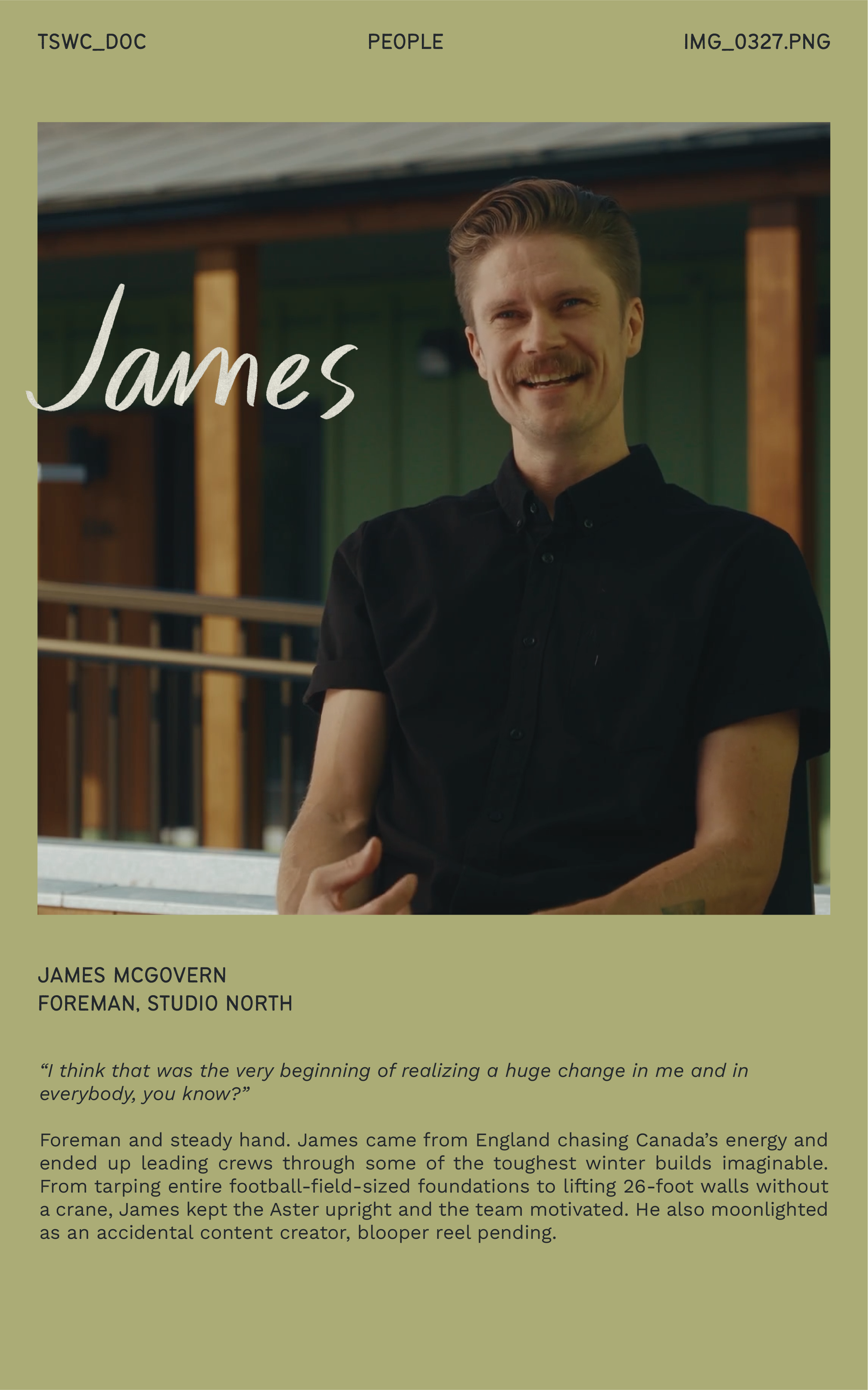 James McGovern, Foreman, Studio North.