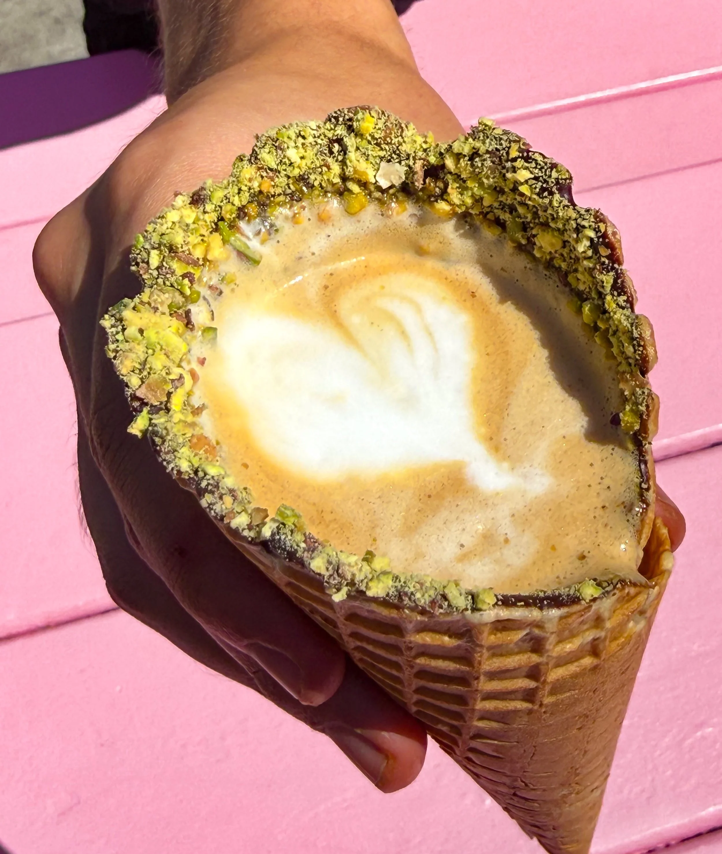 pis&middot;ta&middot;chio waf&middot;fo&middot;li&middot;no
noun

a cappuccino served in a pistachio-lined waffle cone.

with love ☕️🧇💕

1040 esplanade ave, new orleans
open daily 7am - 7pm