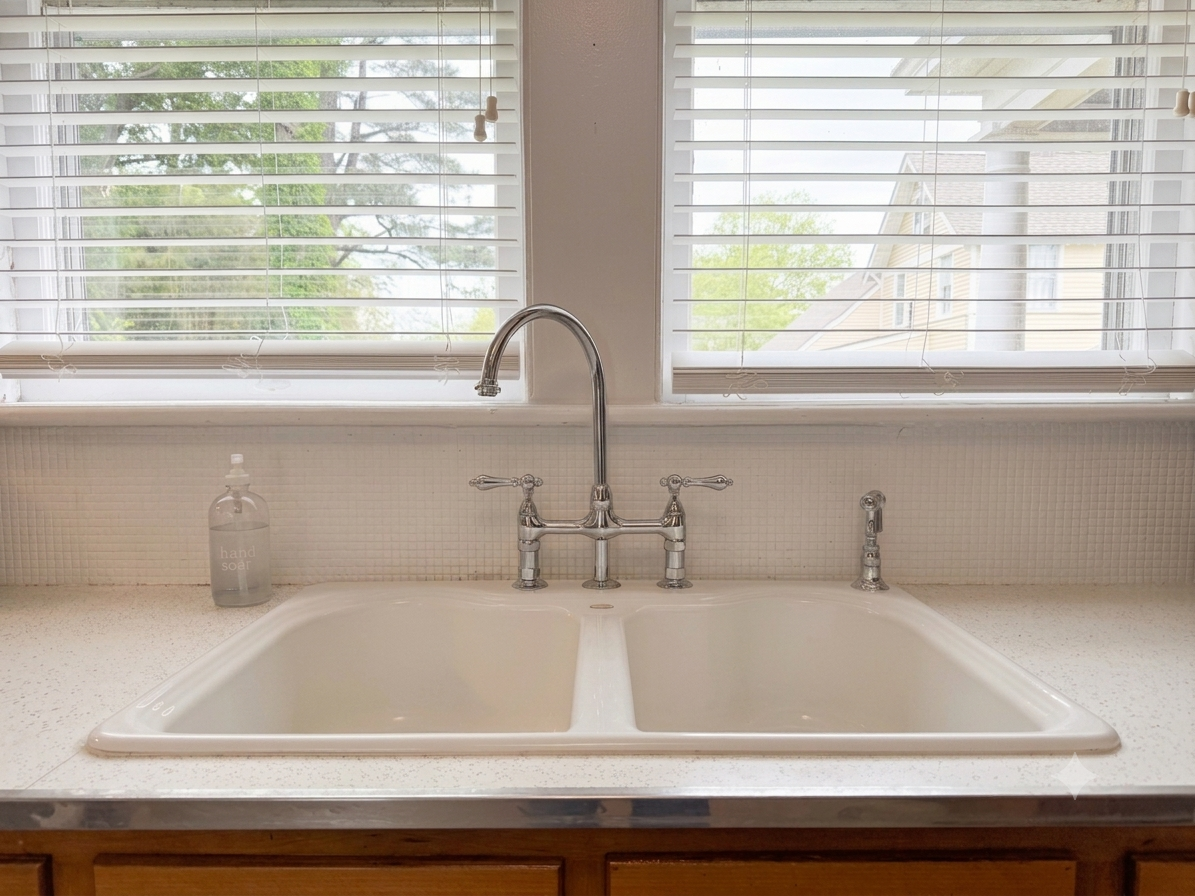Cast Iron Kitchen Sink with Bridge-Style Faucet