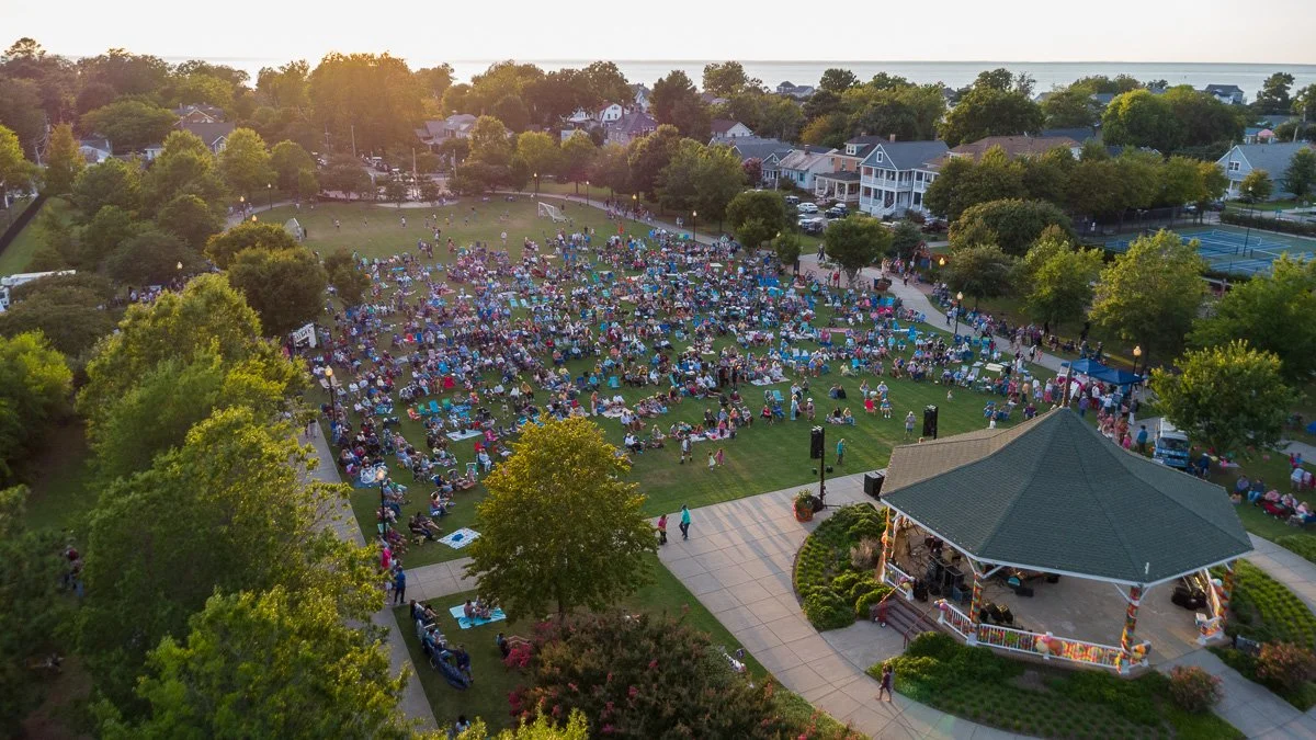 Aerial photo of 2025 Love Fest in Cape Charles, Virginia Central Park
