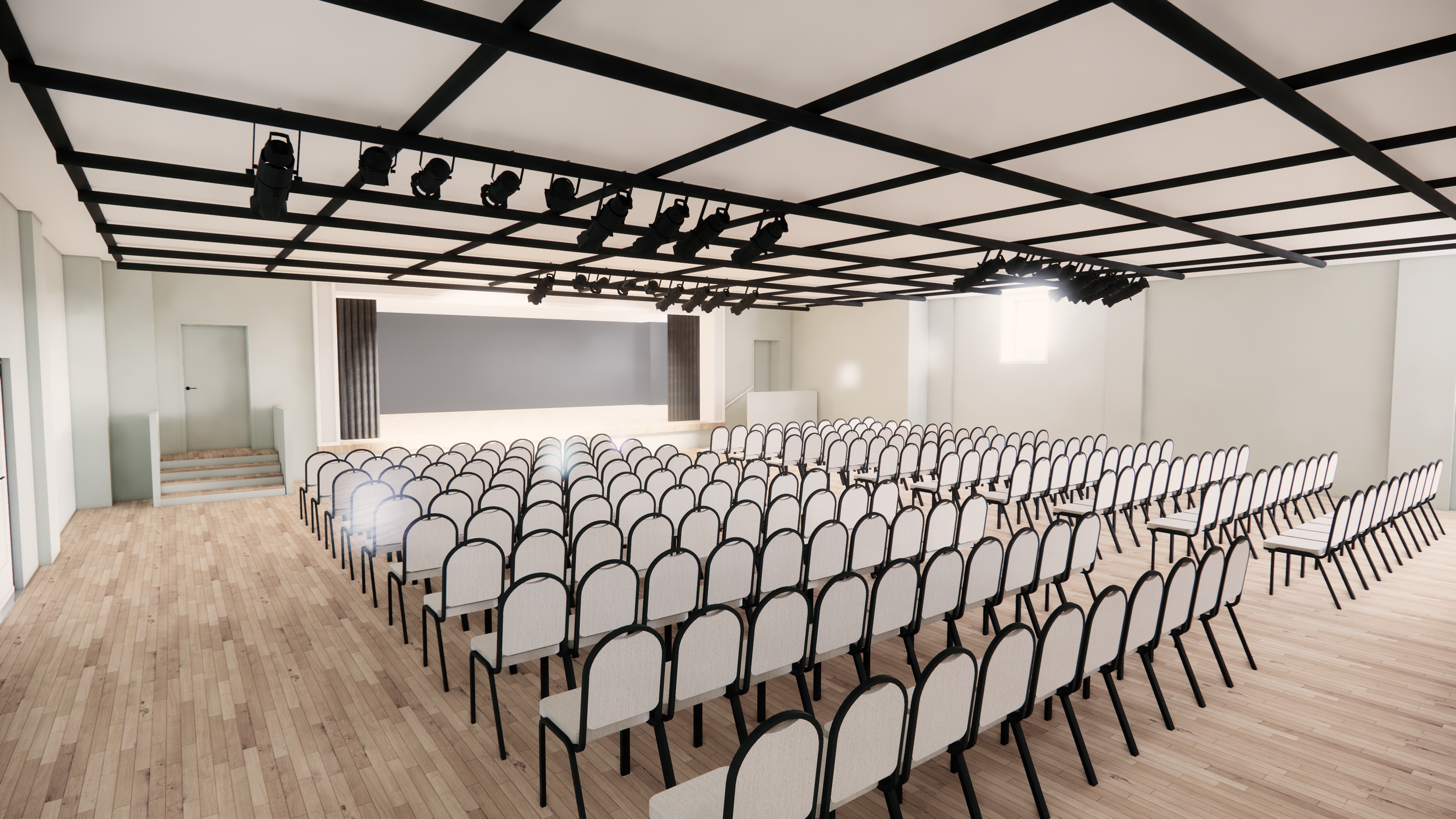 Openings to the far left of the  pictures lead to a commercial  kitchen that supports the venue’s concessions and beverage service as well as catering, culinary  classes, and pop-up restaurants