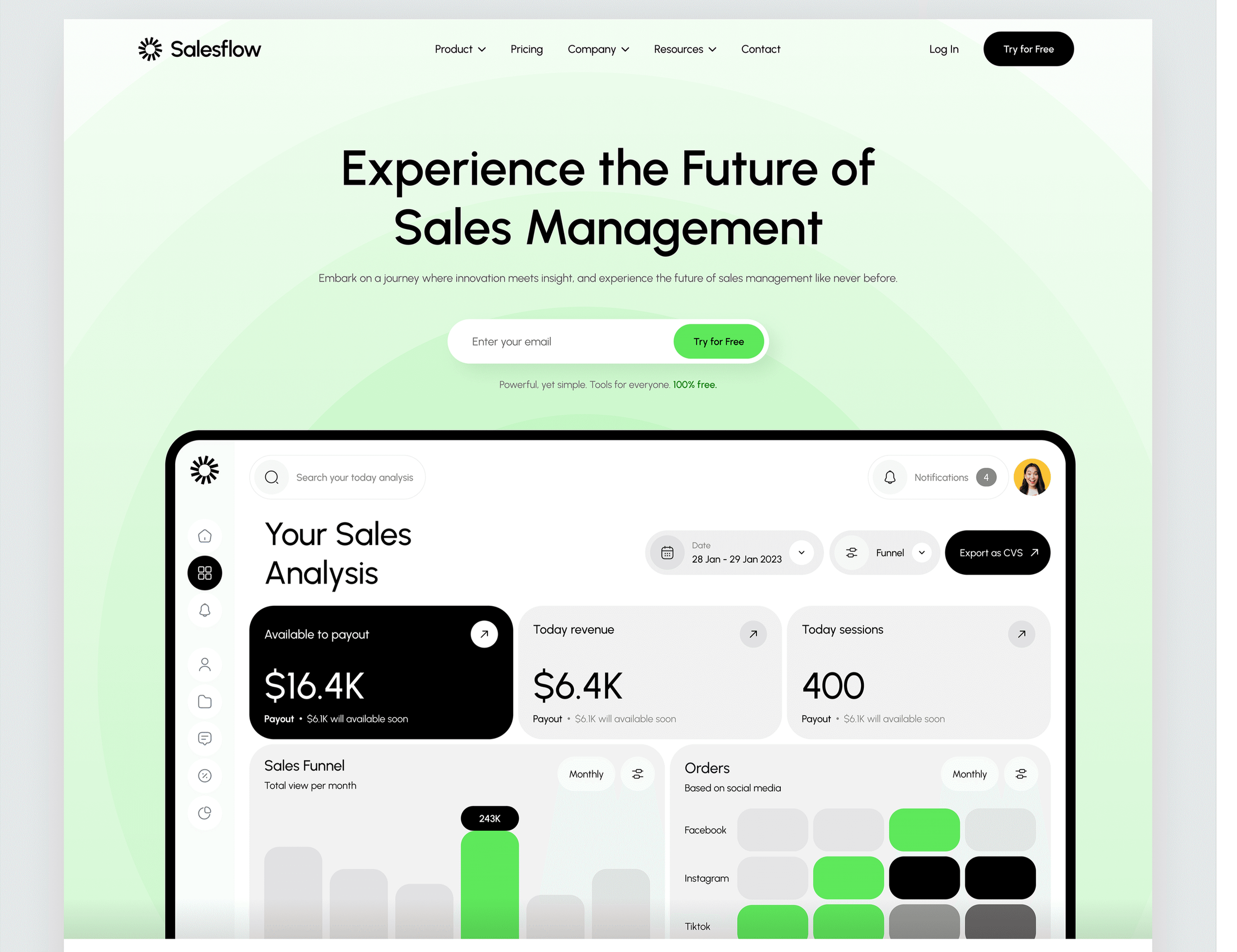 sales dashboard UI design with data visualization and analytics interface for SaaS platform