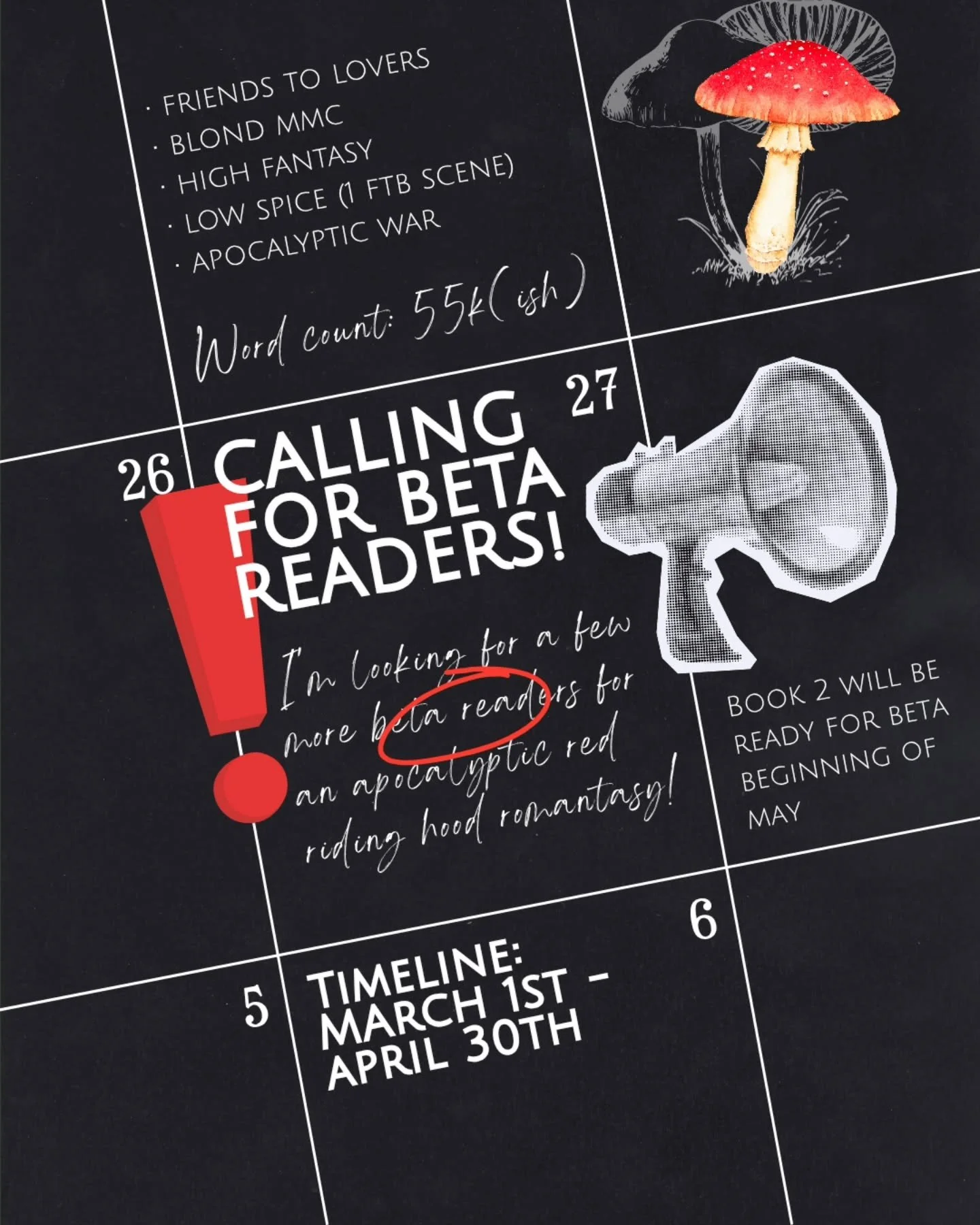 I'm back! Calling for ✨️beta readers✨️ and please note i'm looking for f-r-&ecirc;-&euml; services. 

First thing first, this is for a Dark Romantasy! Part of a standalone trilogy, so I will ask that you be willing to do the whole series. Book one as