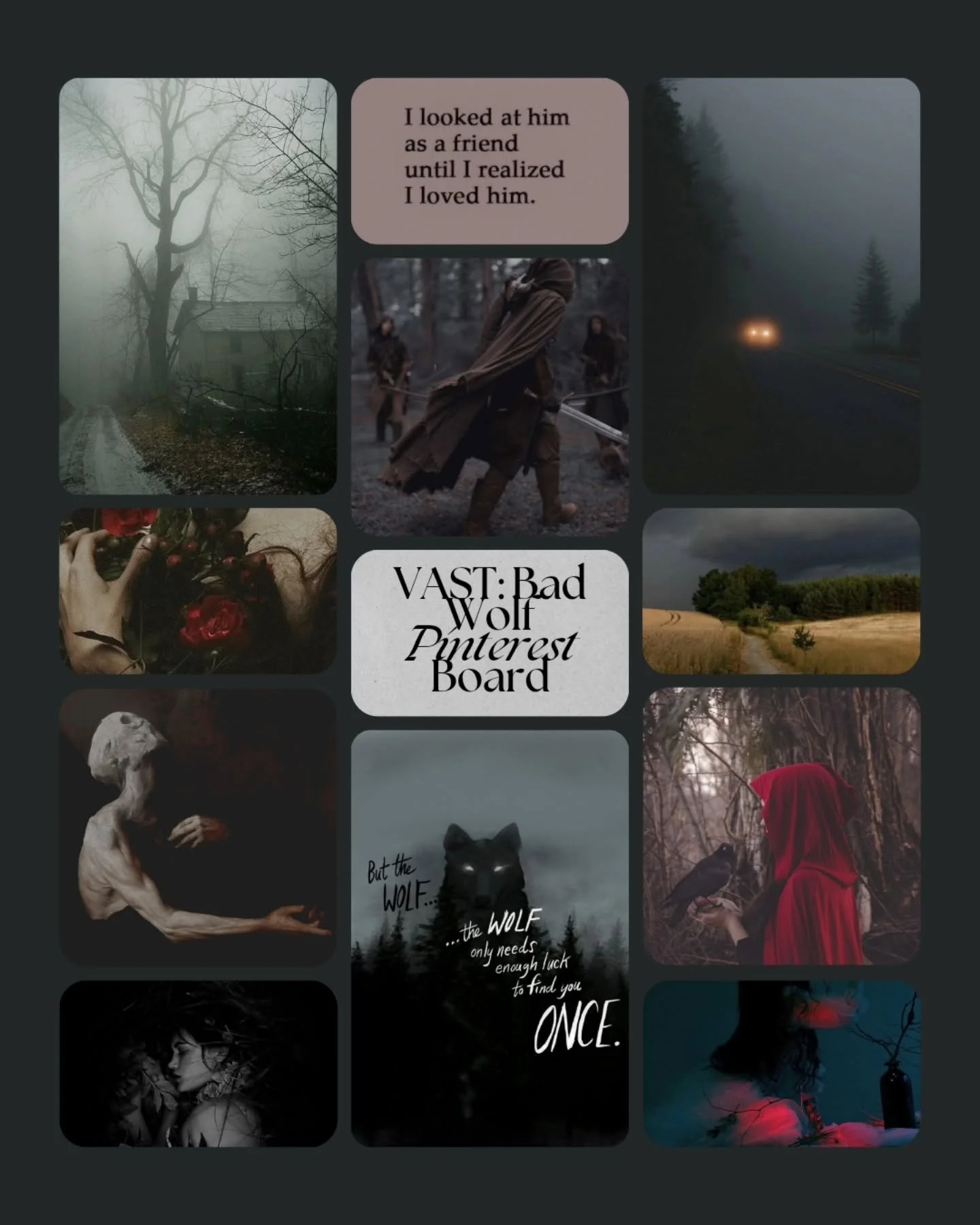 Extra post! I figured i'd share with you the Pinterest board that inspired this book. 🤭 

Once i have more art to share though...

Which season is your favorite? Mine is spring!

VAST: Bad Wolf is the first in a standalone trilogy, set to publish in