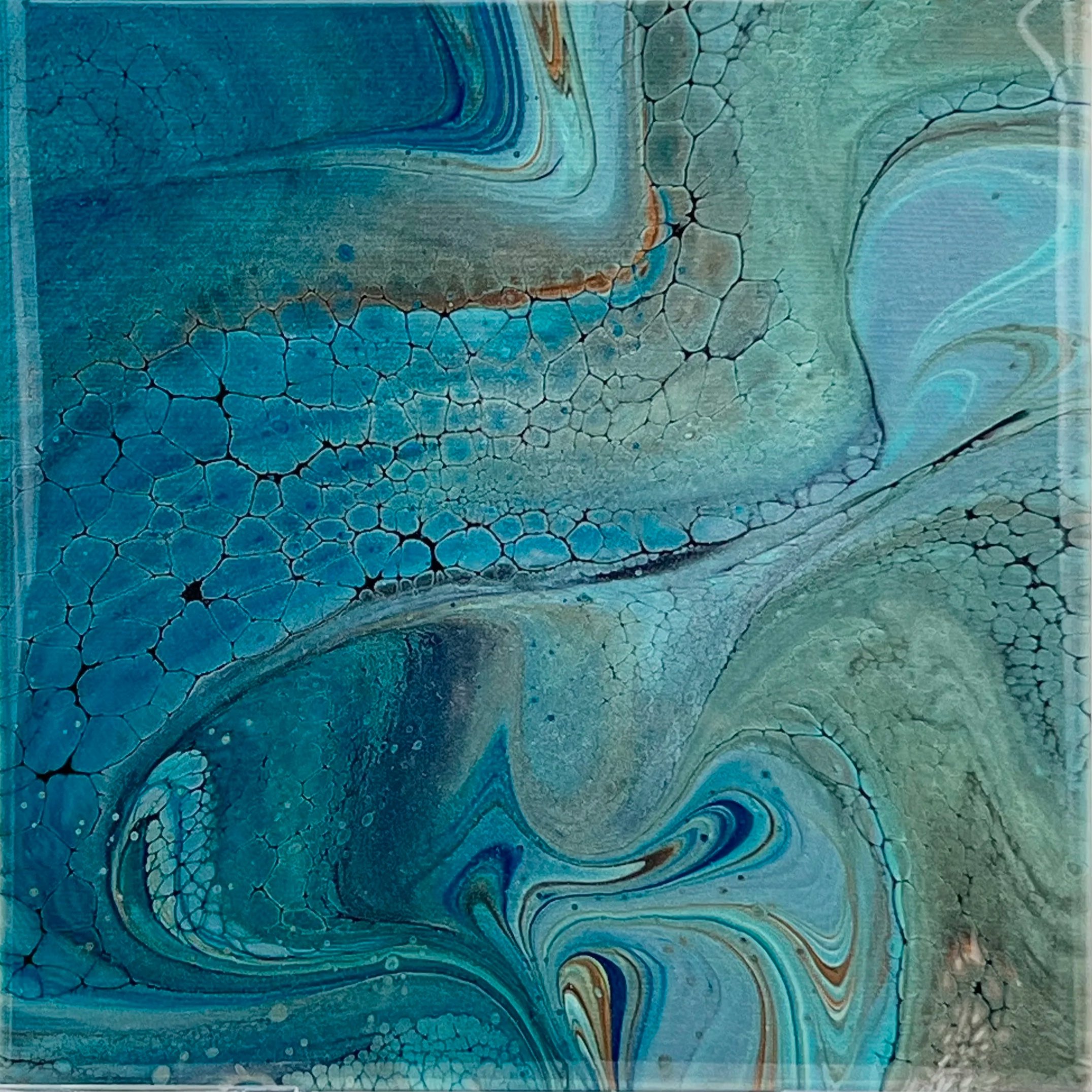 blue green acrylic painting fluid art/available for purchase at Christina Brilla creations