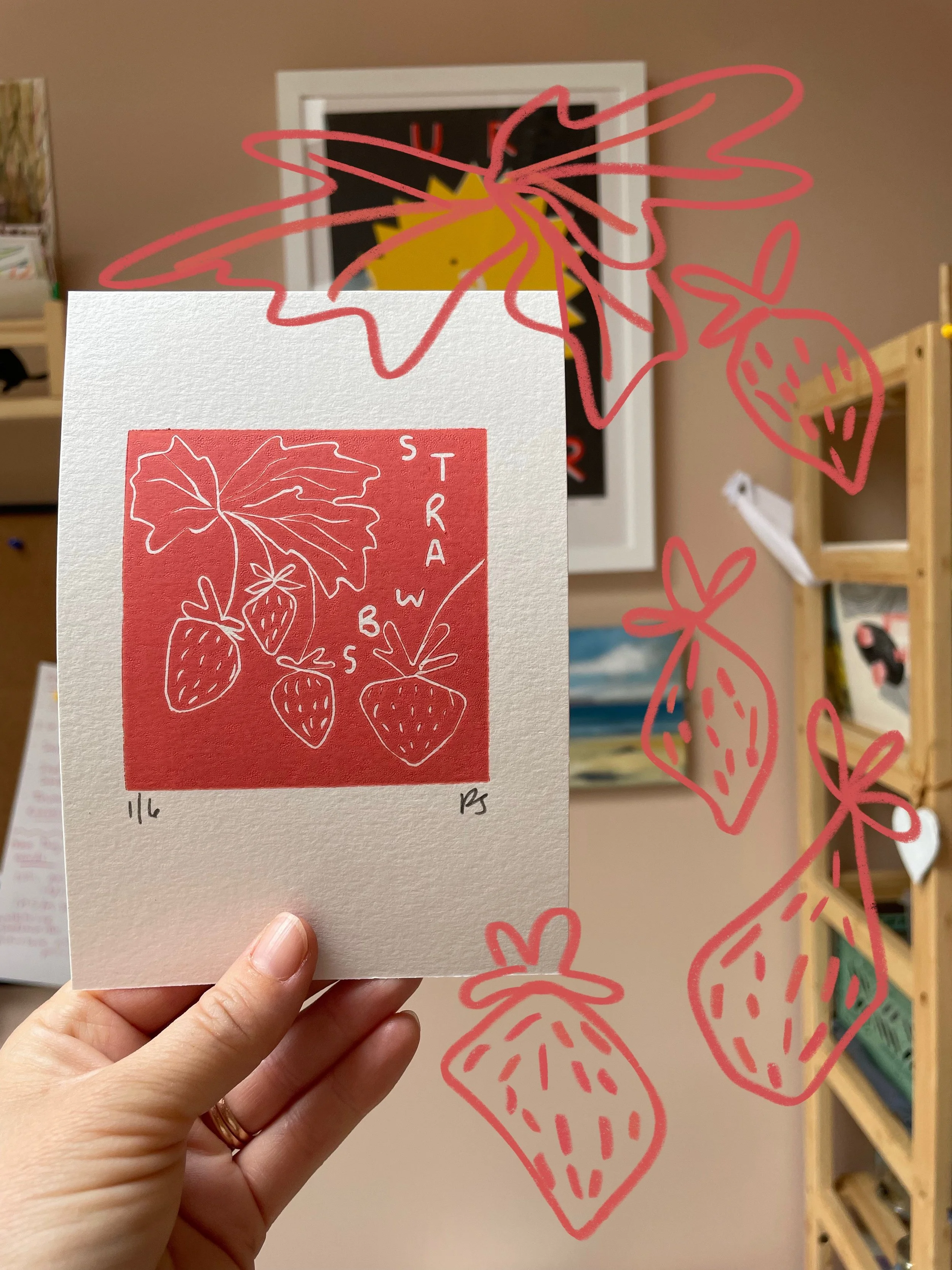 Strawbs, A5 lino block print