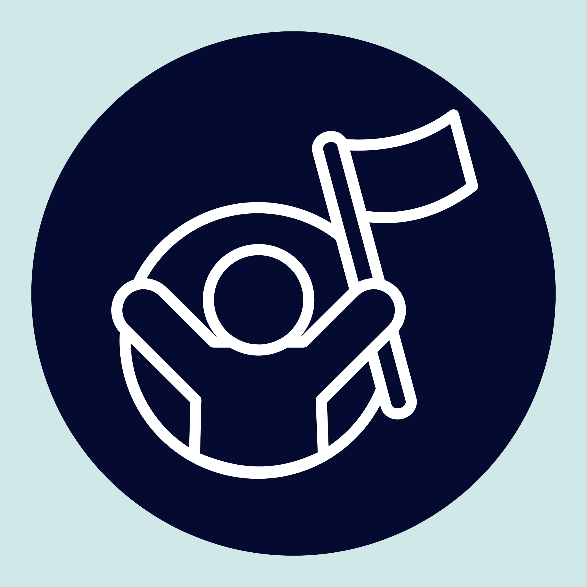 An illustration of a camera with a film strip inside a circle on a light blue background.