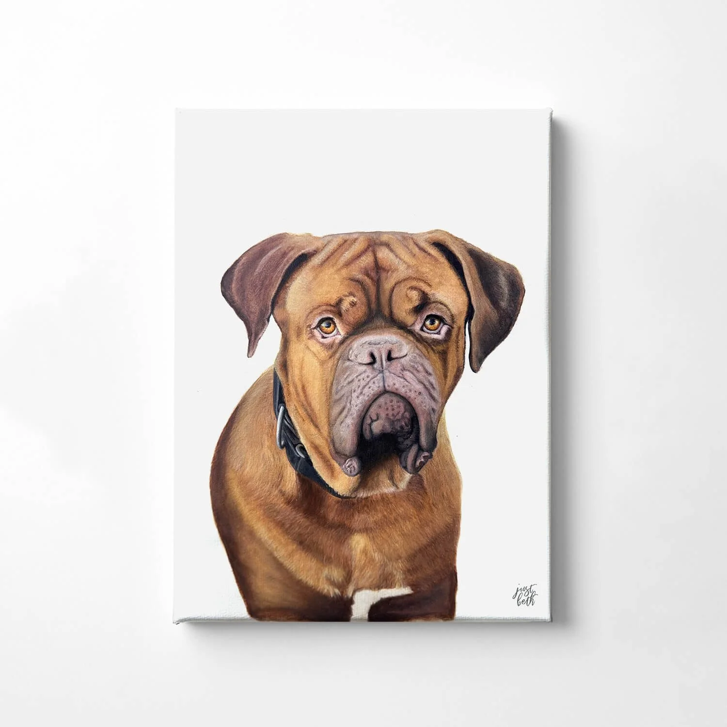 Personalized pet memorial painting of a brown dog with a collar by Just Beth Designs.
