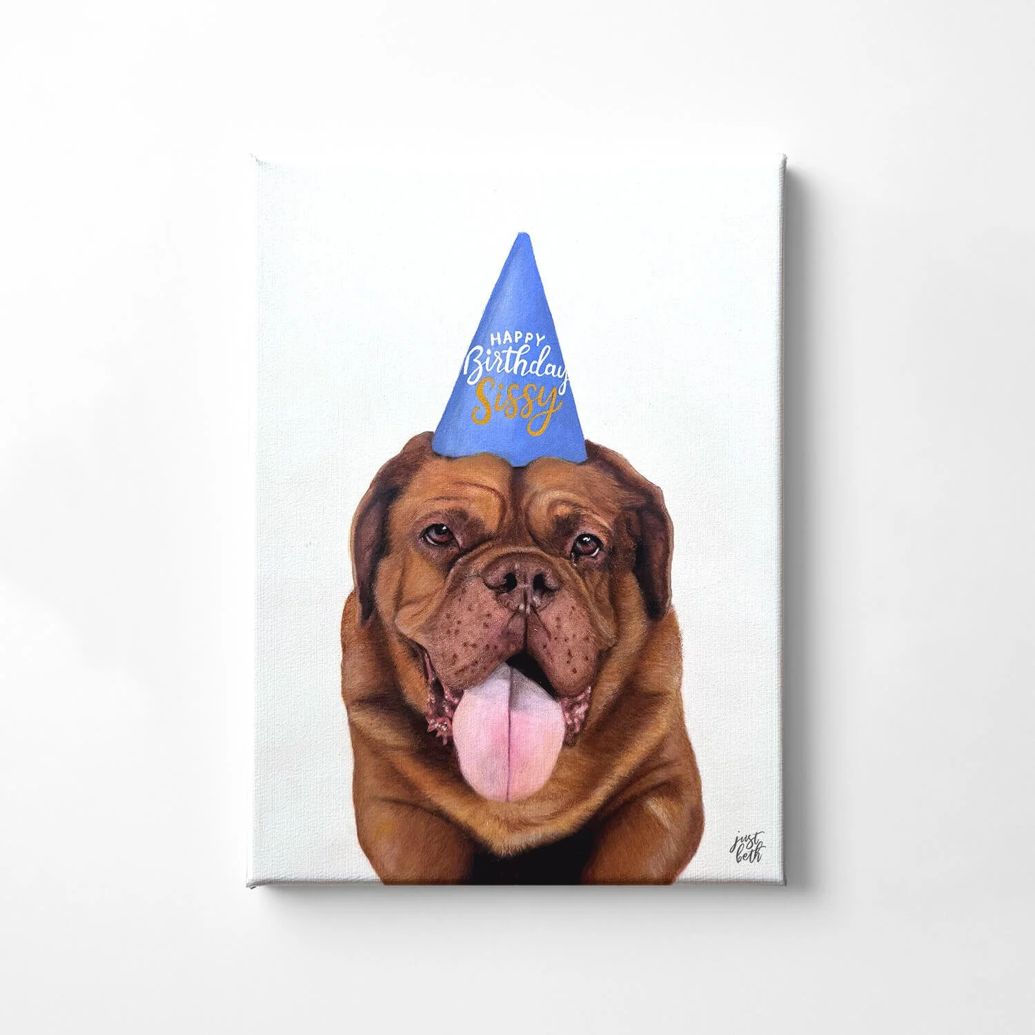 Personalized pet memorial watercolor painting by Just Beth Designs.