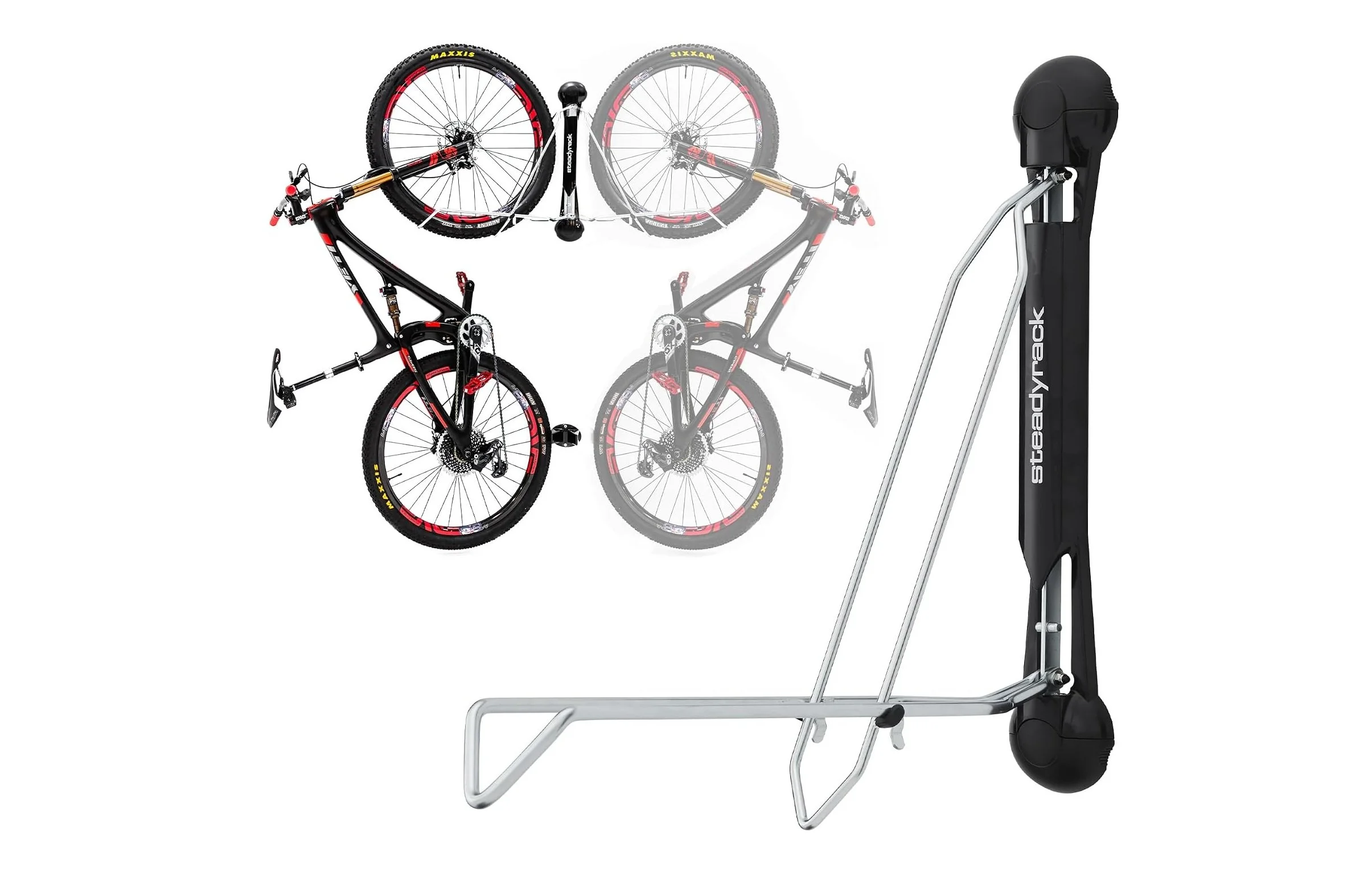 Vertical swivel bike rack, wall-mounted, for mountain bikes