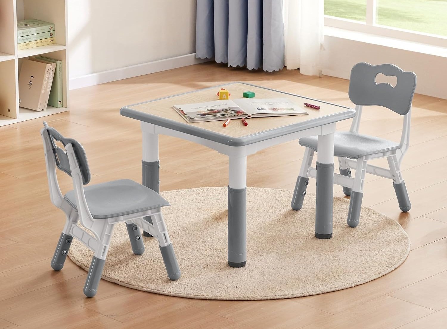 Children's play table with two chairs - adjustable height