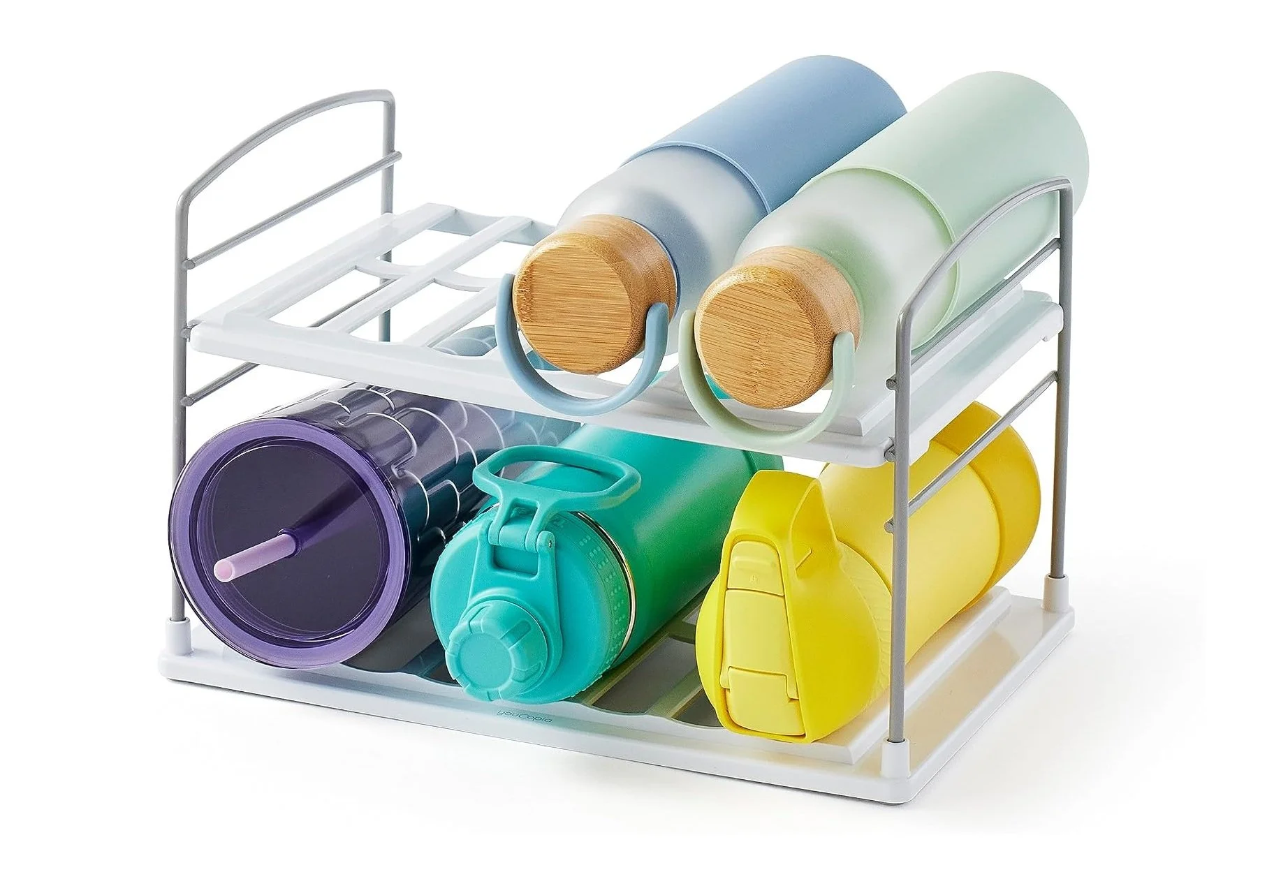 Water Bottle and Travel Mug Cabinet Organizer, Adjustable Storage Rack for Kitchen