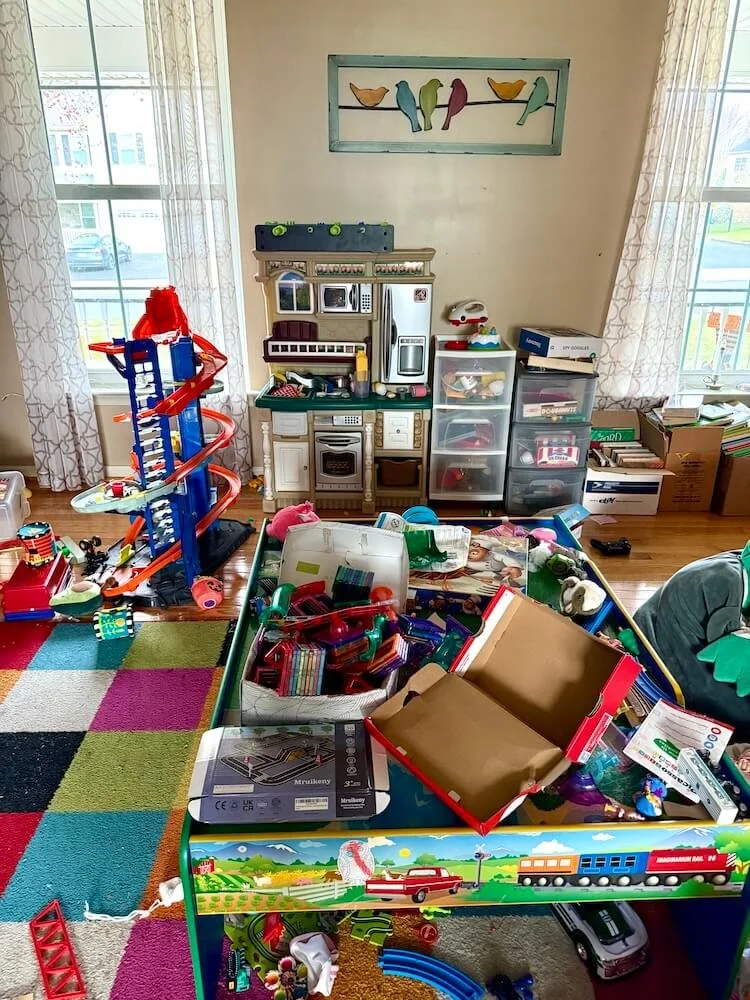 Before (train table & play kitchen)