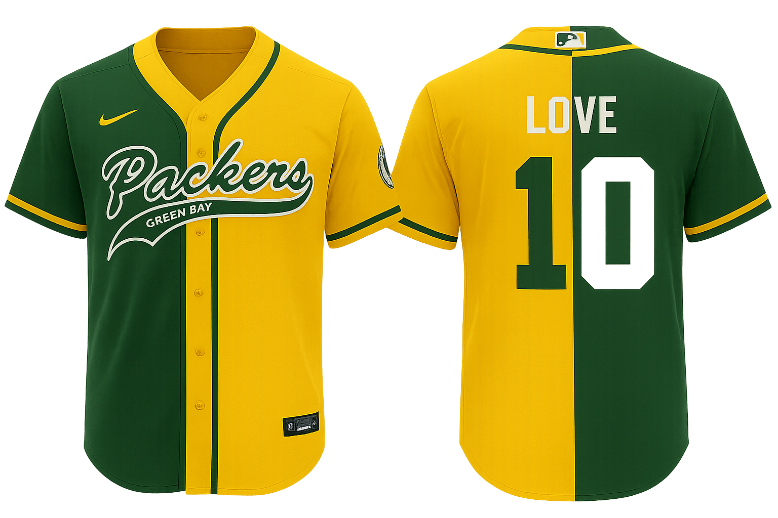 Green Bay Packers #10 Jordan Love Baseball Jersey Green Yellow