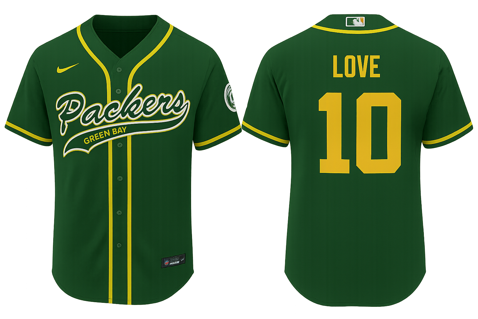 Green Bay Packers #10 Jordan Love Yellow Number Throwback Baseball Jersey Green