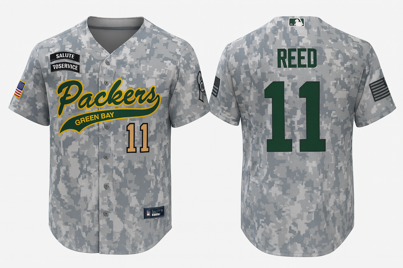 Green Bay Packers #11 Jayden Reed Salute to Service Baseball Jersey Arctic Camo