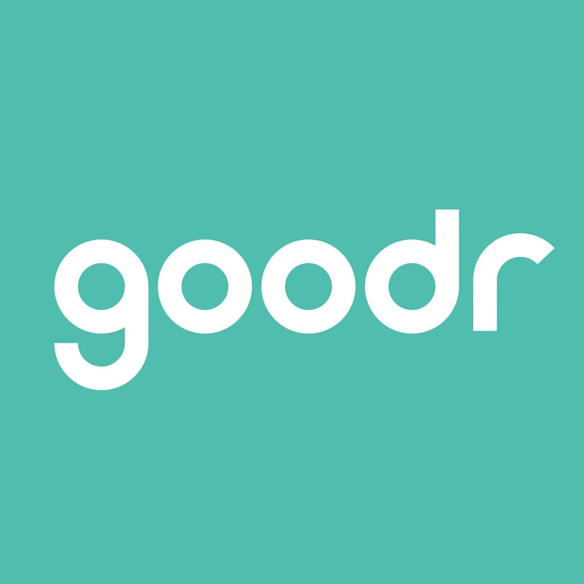 The word 'goodr' in lowercase white letters on a teal background.