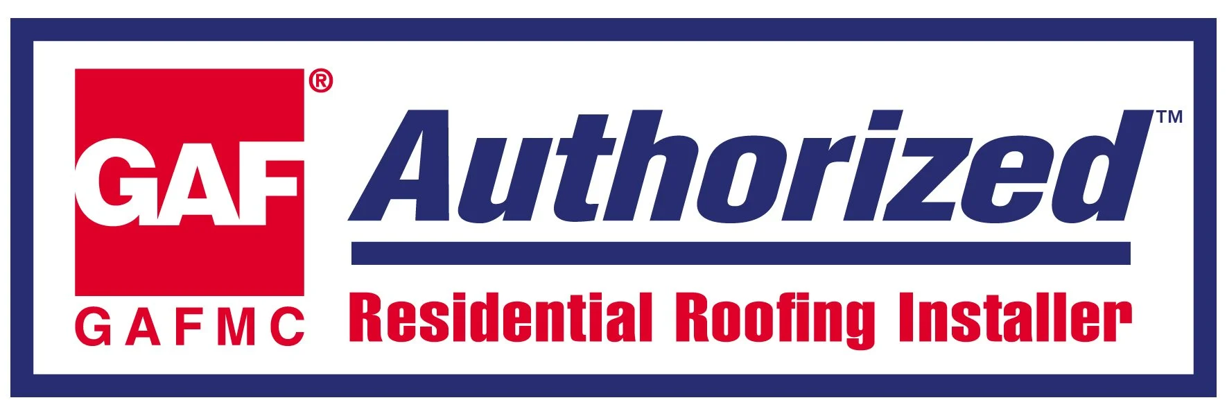 GAF authorized residential roofing installer logo with red, white, and blue colors.