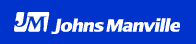 Logo of Johns Manville, featuring a blue background with white text and emblem.