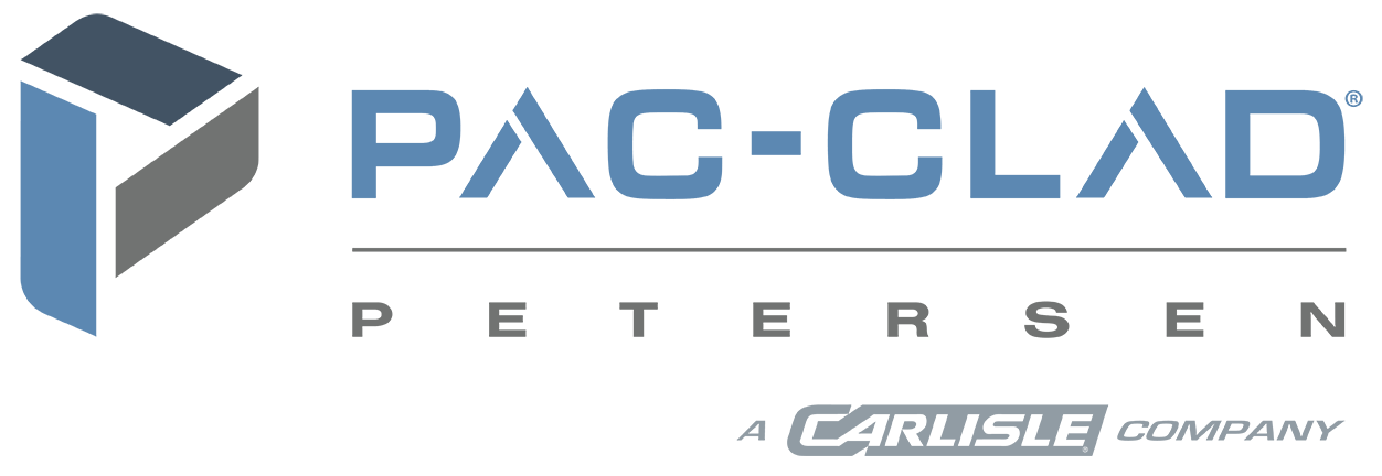 Logo of PAC-CLAD Petersen, a Carlisle company, featuring a geometric 3D design in blue and gray, with the company name next to it.