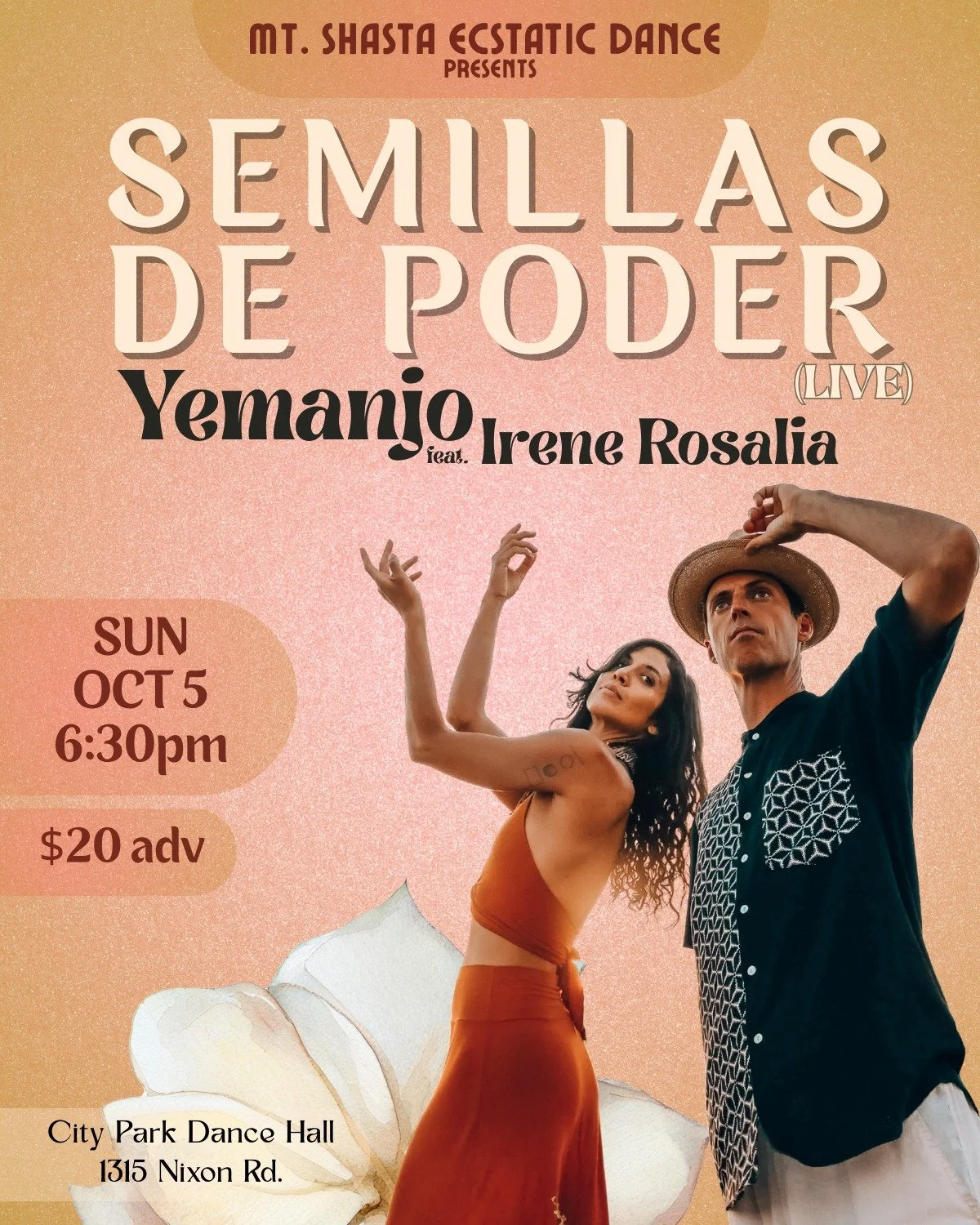 Surprise!
 We are beginning some special events in Mount Shasta and can't think of a better way to spend a Sunday Night with Semilla de Poder featuring Yemanjo and Irene Rosalia!
Yemanjo is the globe-spanning project of producer, DJ, singer and mus