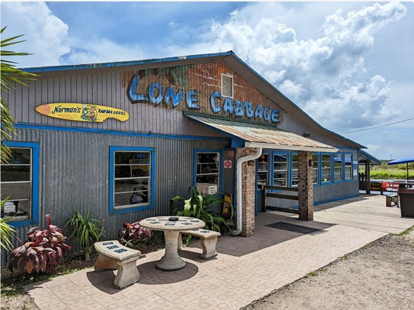 Cruise to Ft Christmas for tour.  Lunch at Lone Cabbage