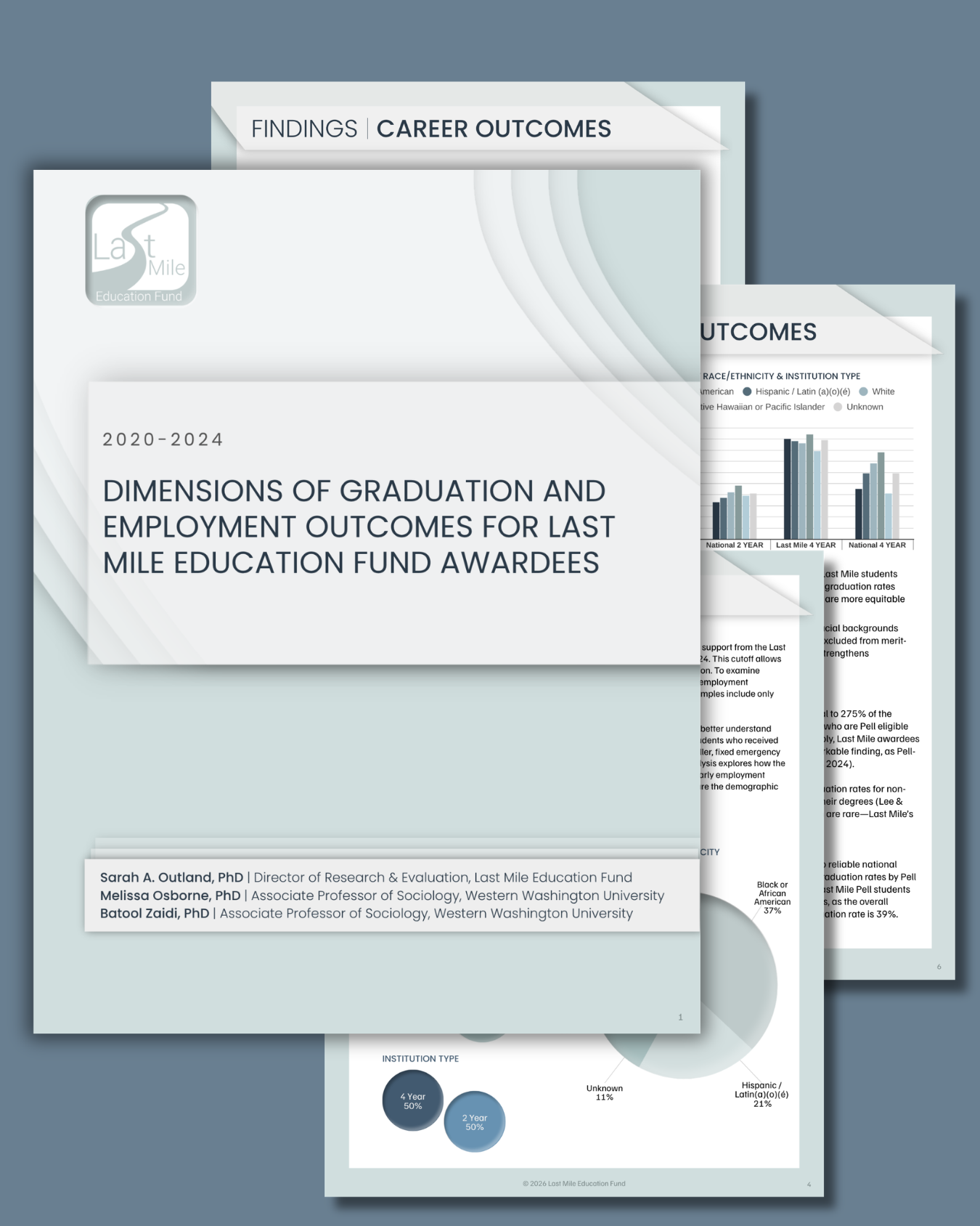 Cover of the report "Dimensions of Graduation and Employment Outcomes for Last Mile Education Fund Awardees," 2020–2024