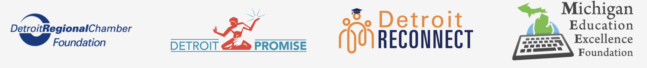 Logos of Detroit Regional Chamber Foundation, Detroit Promise, Detroit Reconnect and Michigan Education Excellence Foundation