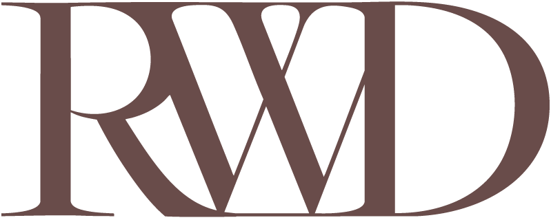 Stylized monogram with overlapping initials R, W, and D in large, dark brown letters.