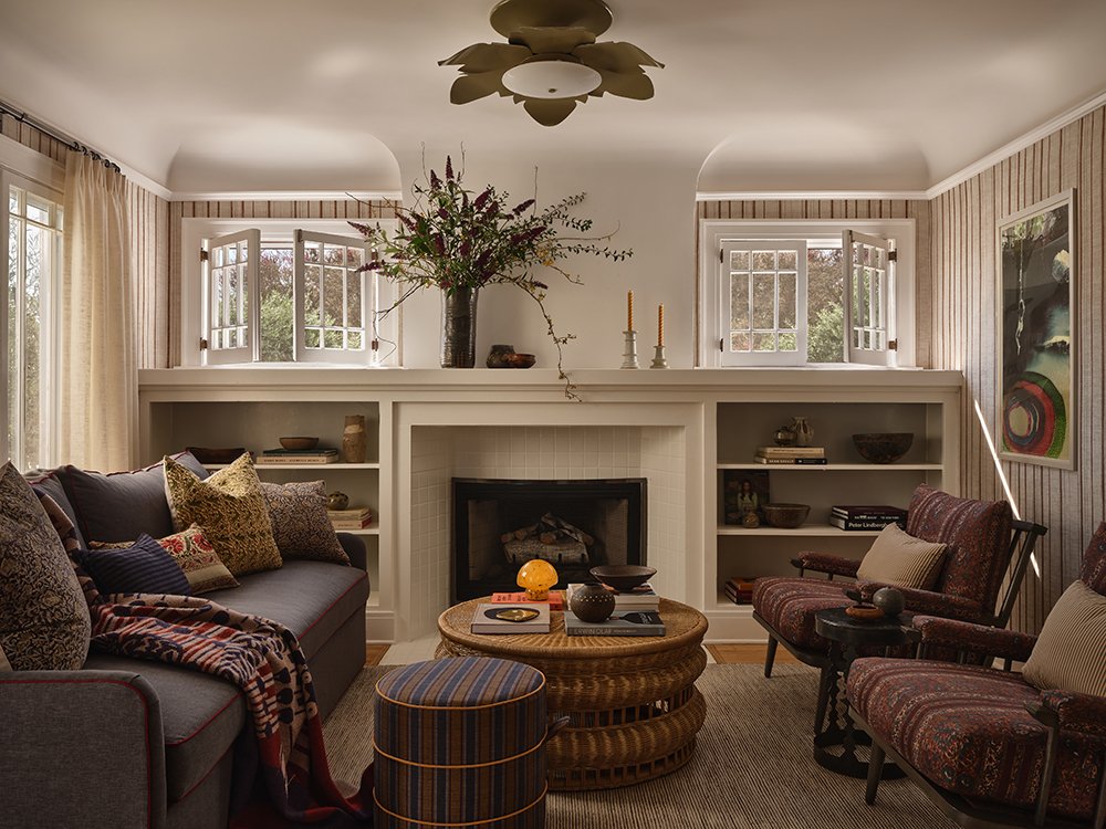 Conversation Corner with customUrban Electric light in a Larchmont Village home designed by Raychel Wade Design