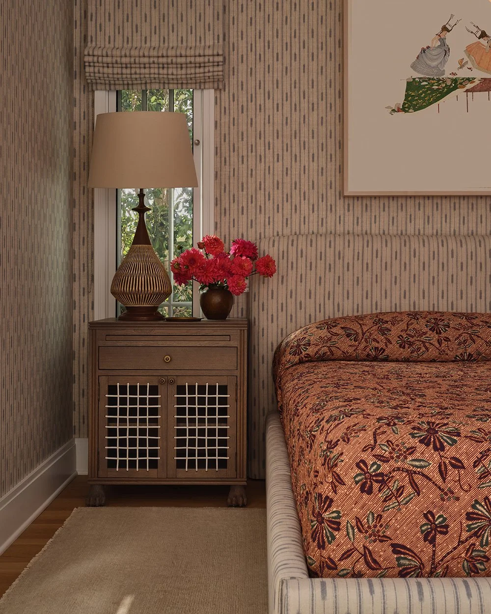 Primary Bedroom with 1st dibs lamps in a West Hollywood home designed by Raychel Wade Design
