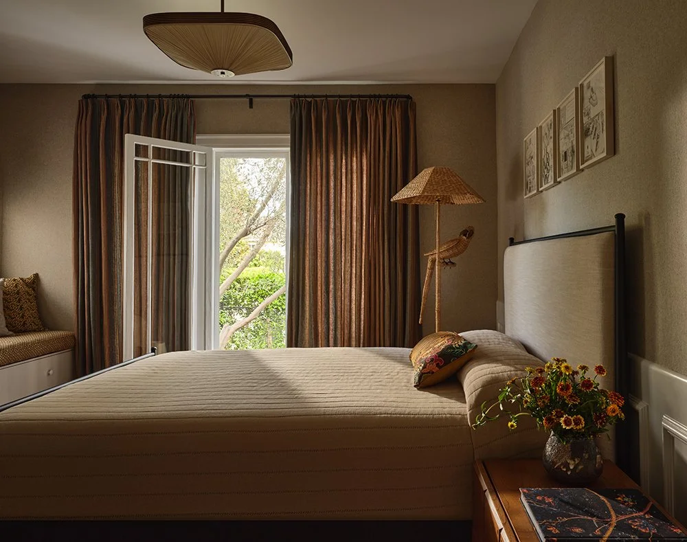 Guest Room with Chairish lamp in a Hollywood Bungalow home designed by Raychel Wade Design
