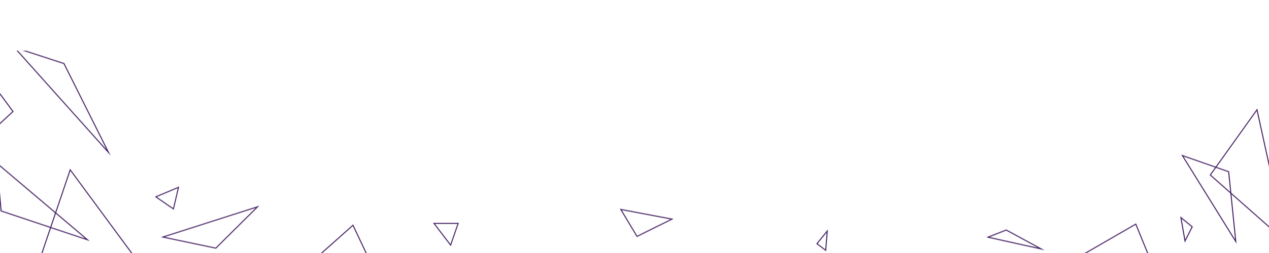 A black background with purple geometric triangle lines scattered along the bottom edge.