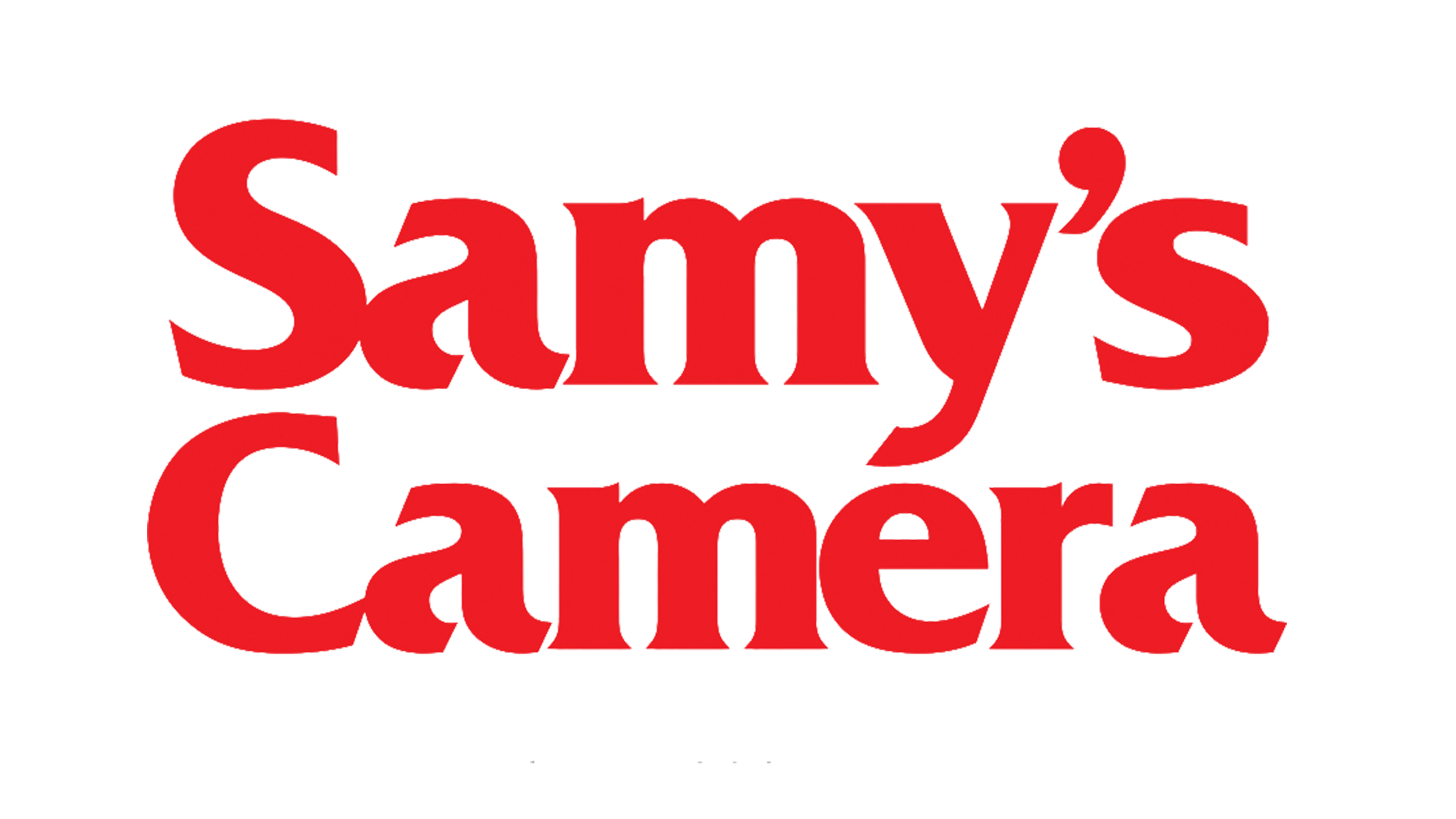 Logo of Samy's Camera with large red text reading 'Samy's Camera' on a black background.