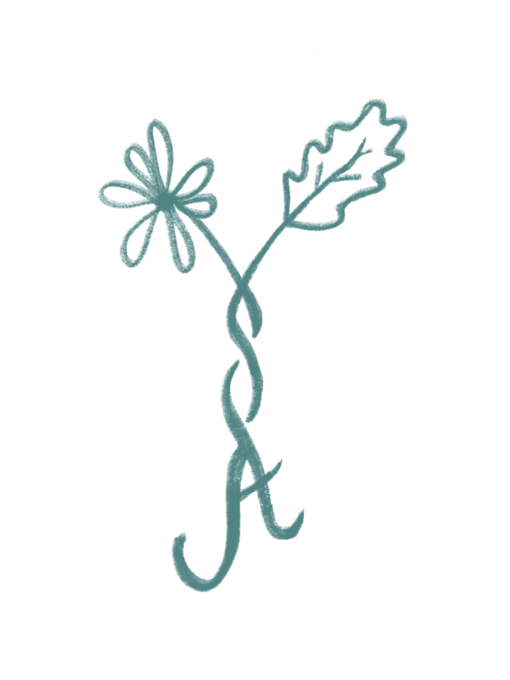 Outline illustration of a rose with a stem and leaves, with the right side of the image blank and a text box for a title or caption.