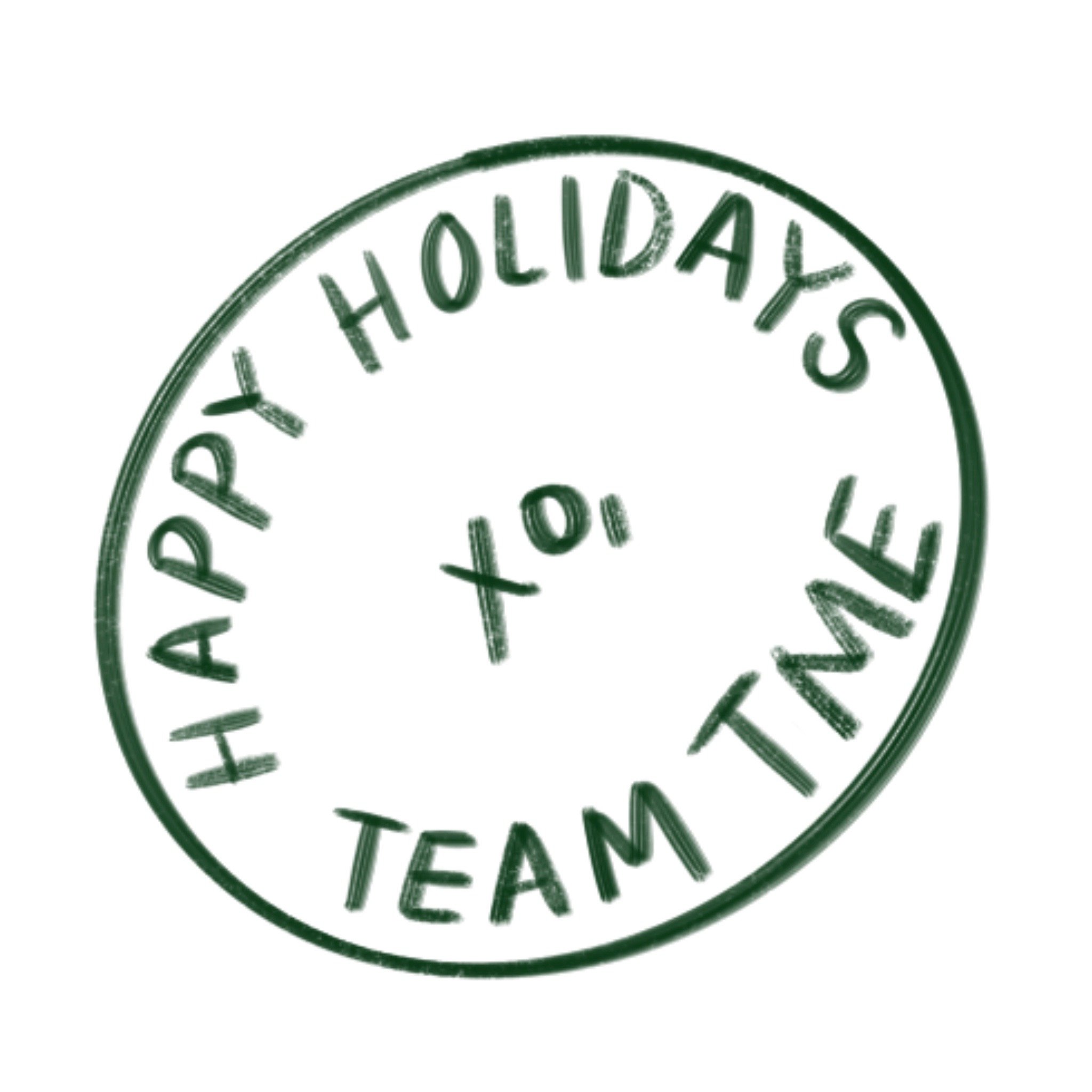 Close-up of a circular stamp with the text 'HOLIDAYS' and 'TEAM' visible.