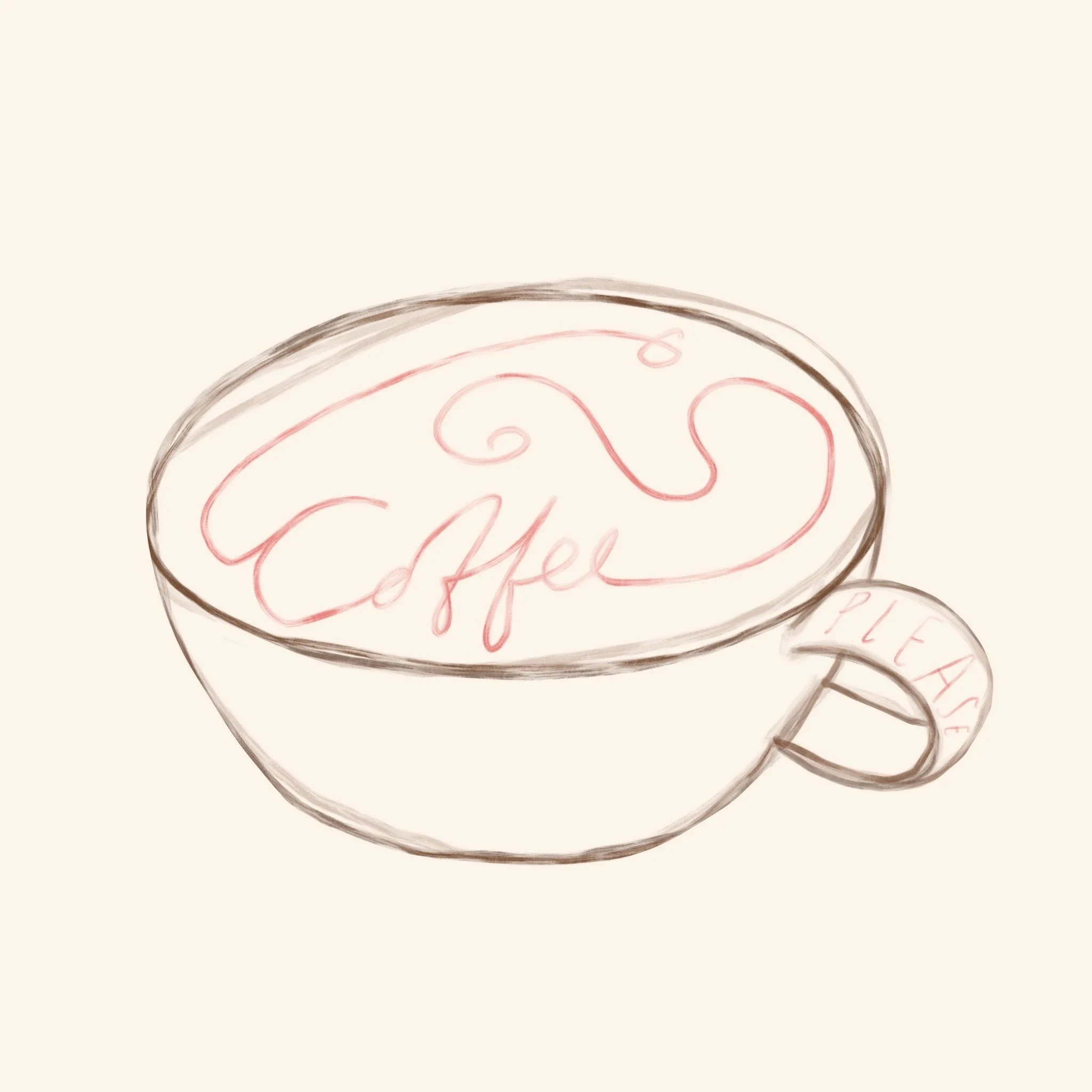 Hand-drawn coffee cup with the words "Good Coffee" inside