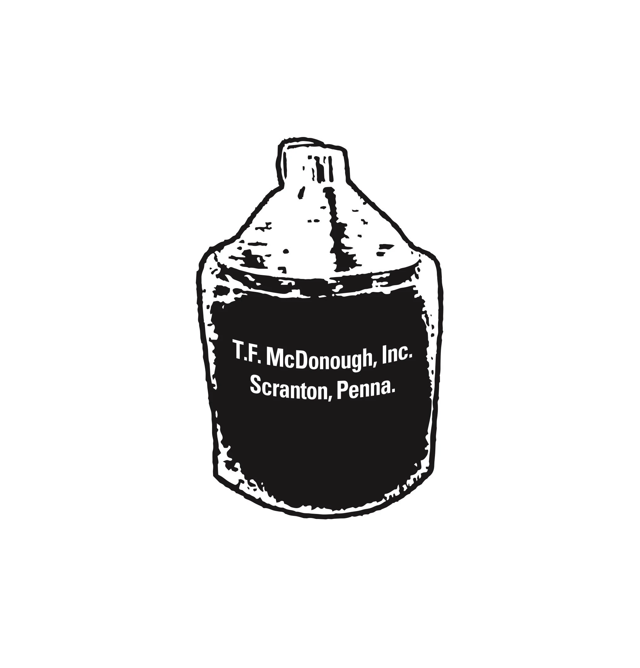Black-and-white sketch of a bottle with a label reading 'T.F. McDonough, Inc., Scranton, Penna.'