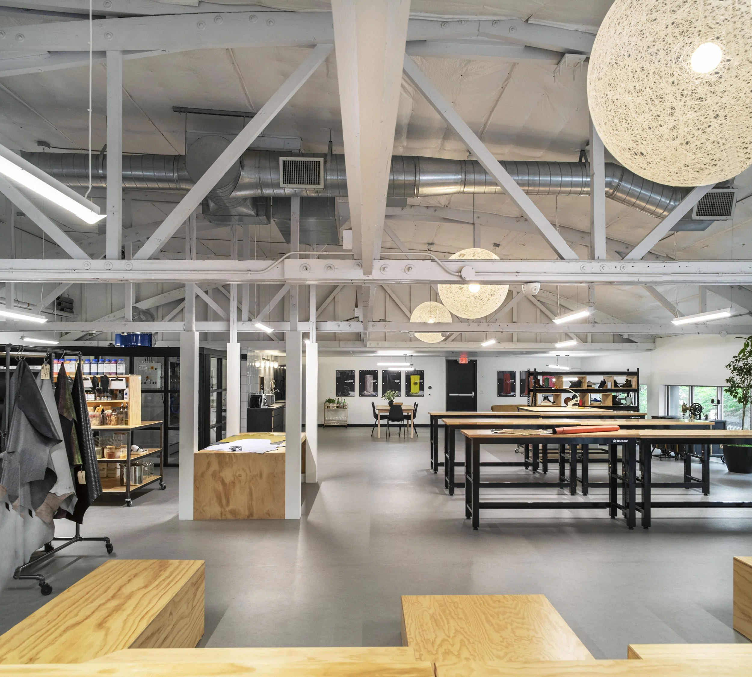 Interior view of ECCO Leather tenant improvement showcasing clean, functional production layout