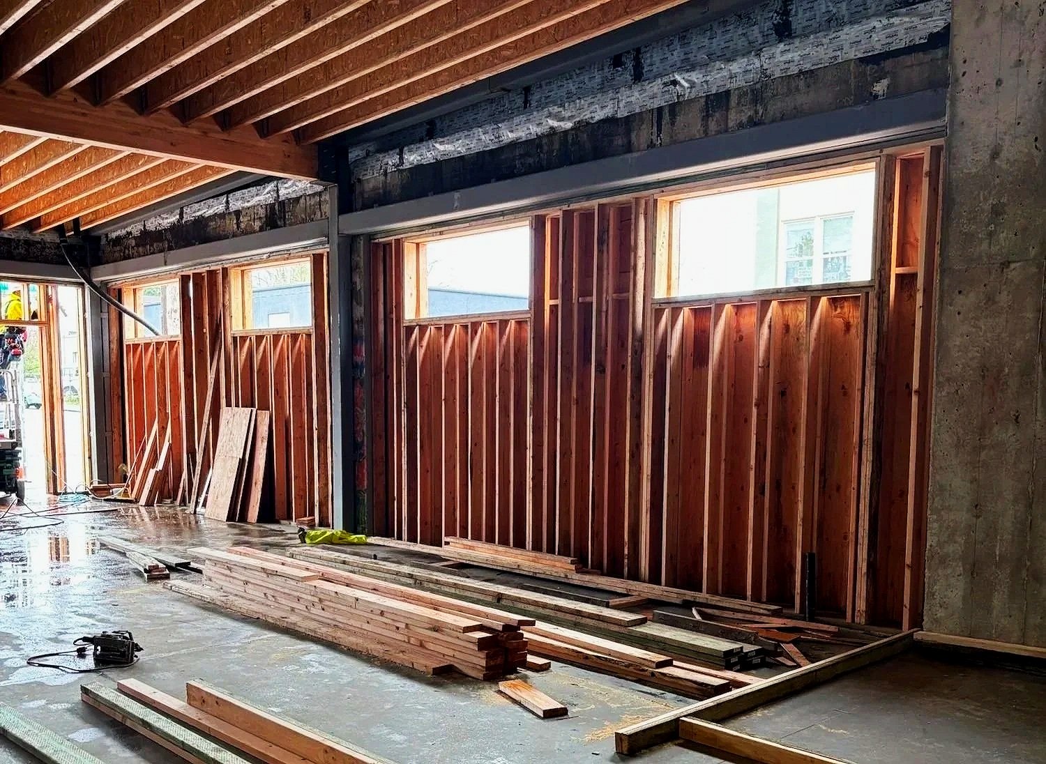 Structural reconstruction underway on a 10,000 SF commercial warehouse in Portland, Oregon.