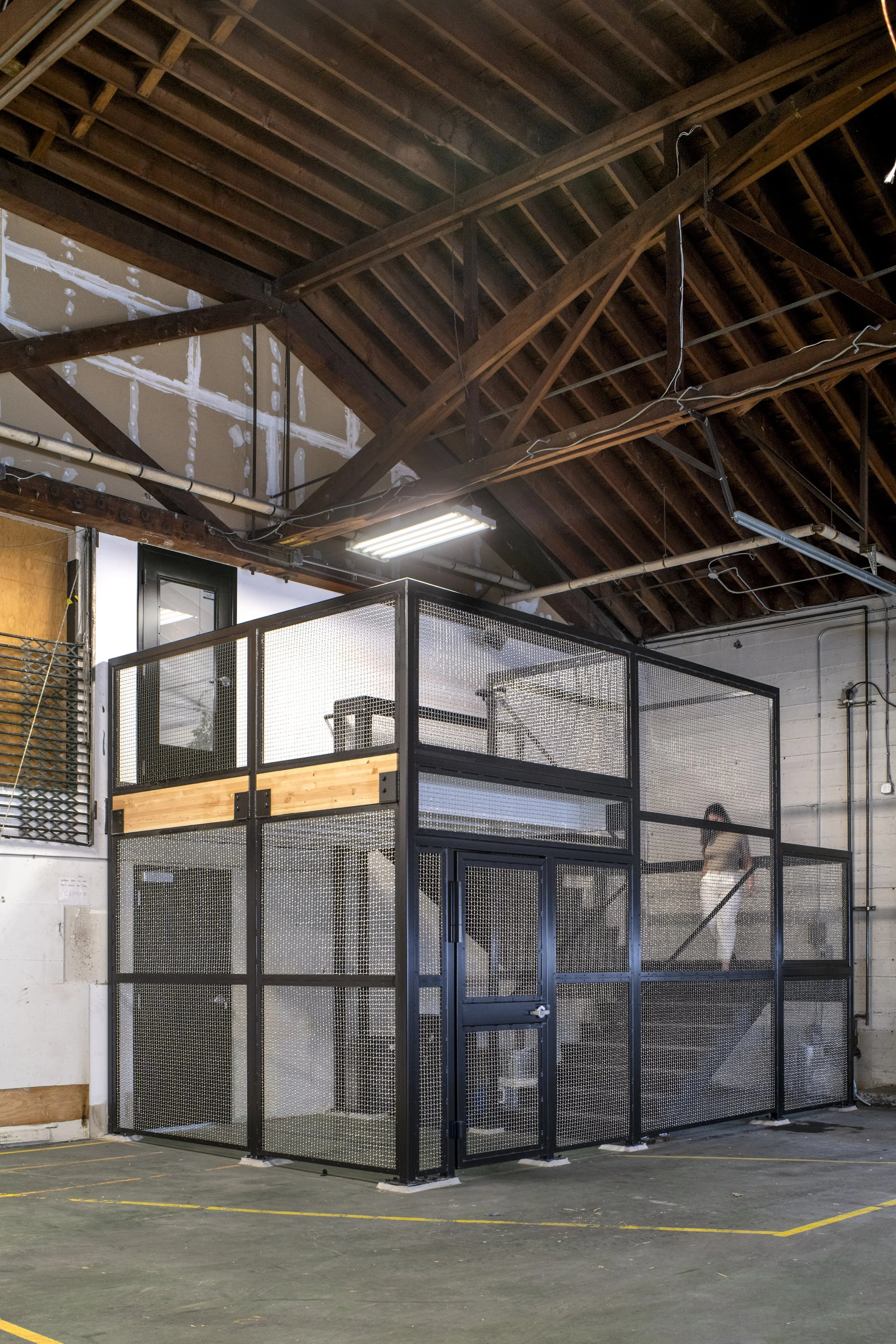 Custom-built industrial workspace designed for leather finishing and manufacturing operations