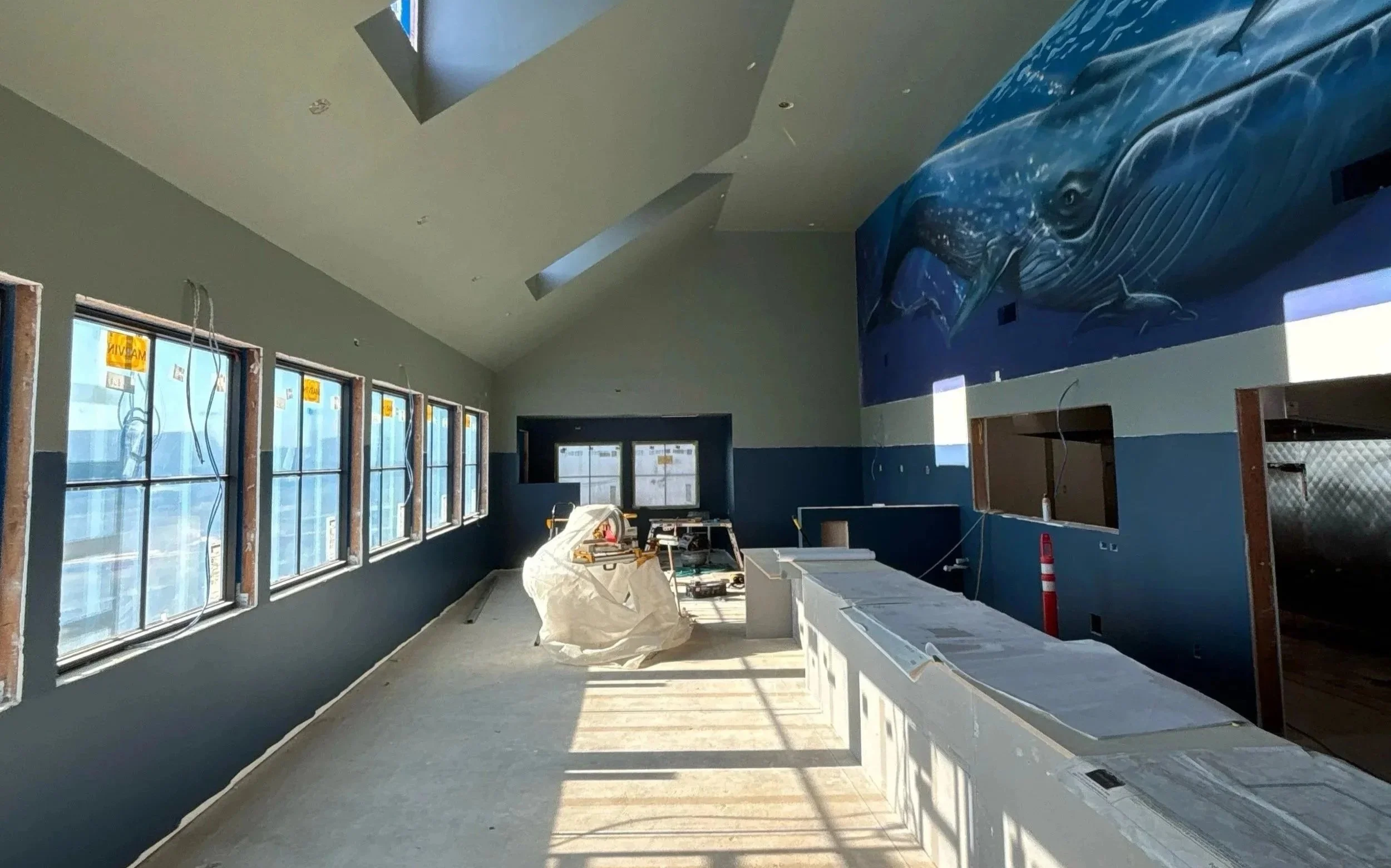 Preserved blue whale mural at the former LeRoy’s Blue Whale restaurant in Yachats