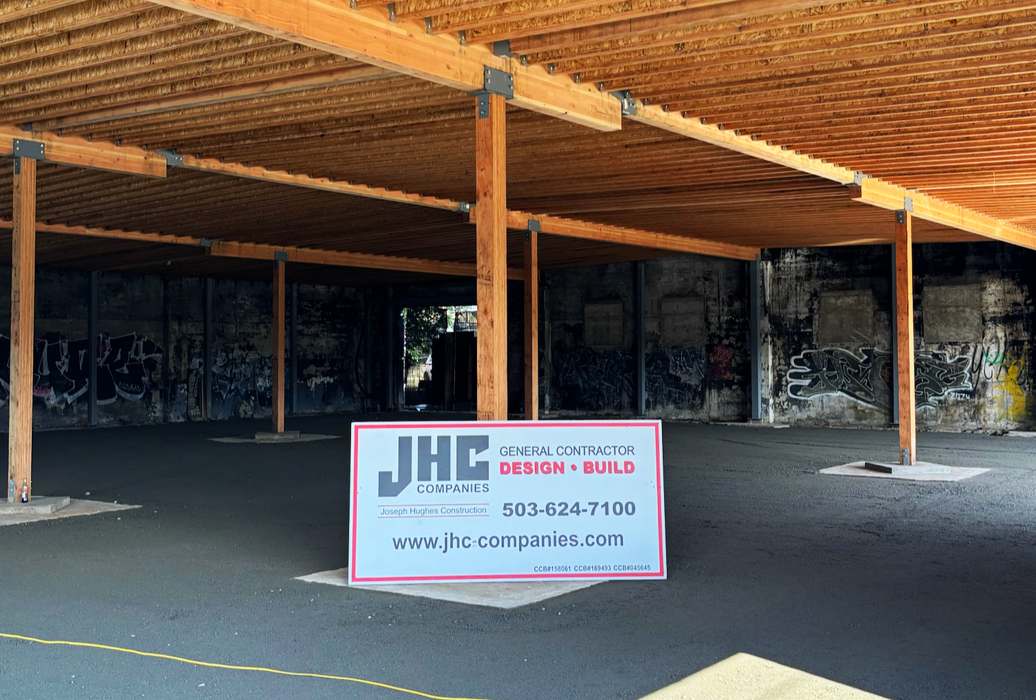 Structural reconstruction underway on a 10,000 SF commercial warehouse in Portland, Oregon.