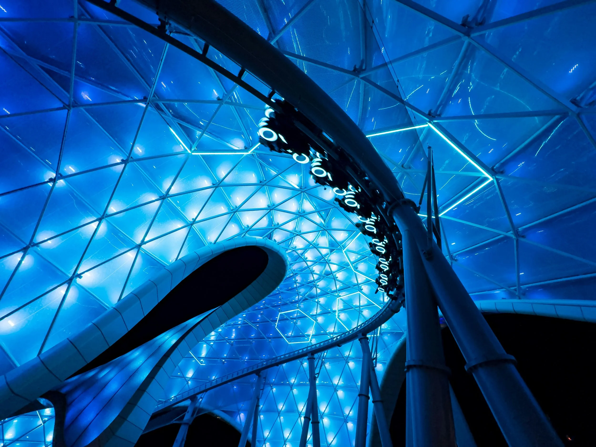 Interior of the dome of Tron, a thrill ride at Walt Disney World.