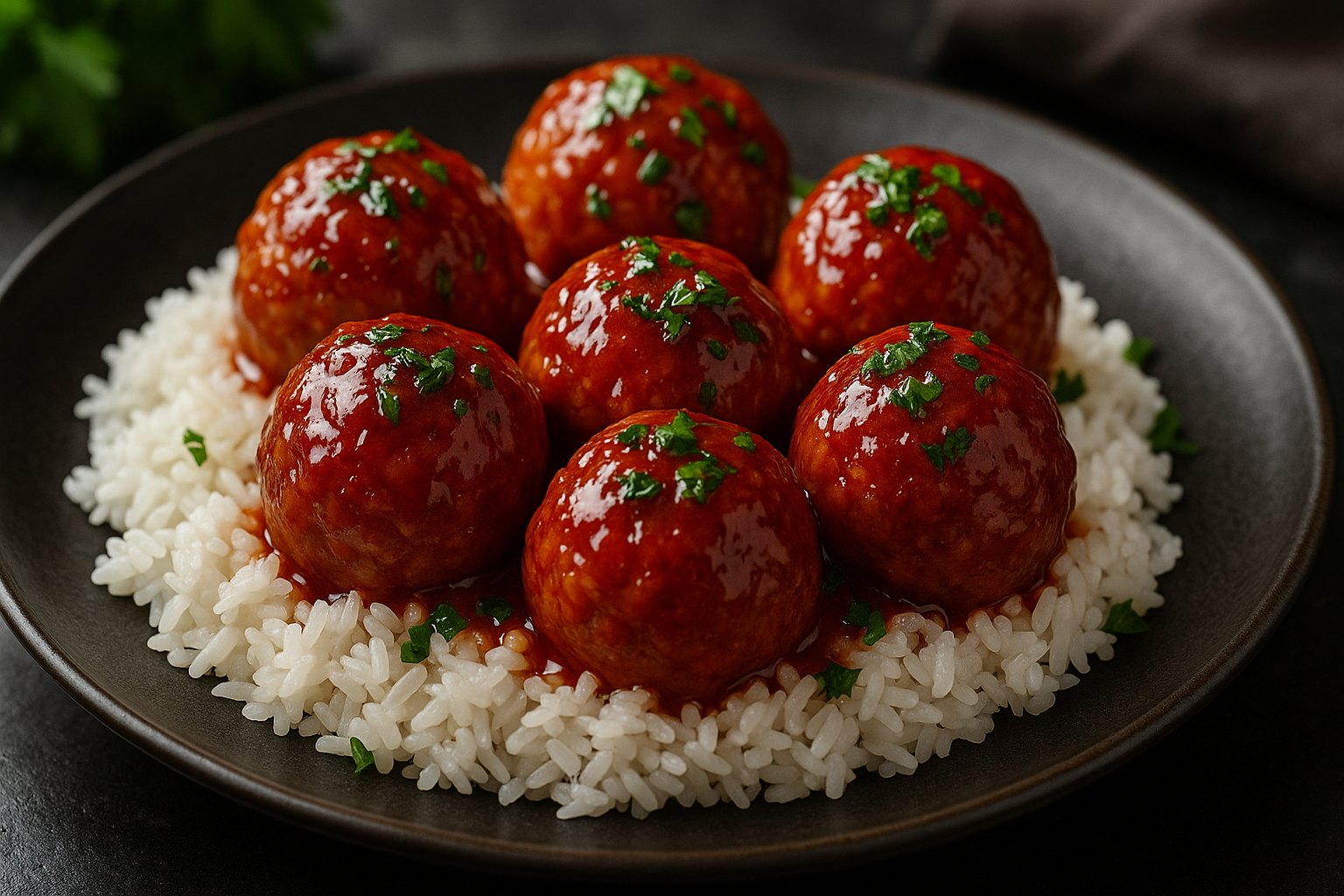 Honey sriracha turkey meatballs with sticky glaze over rice — high-protein prepared meal in Miami by MealMe. (Copy)
