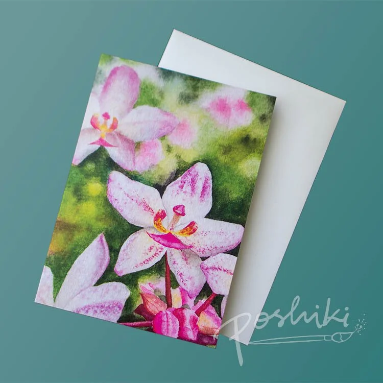 Pink Orchids Greeting Card