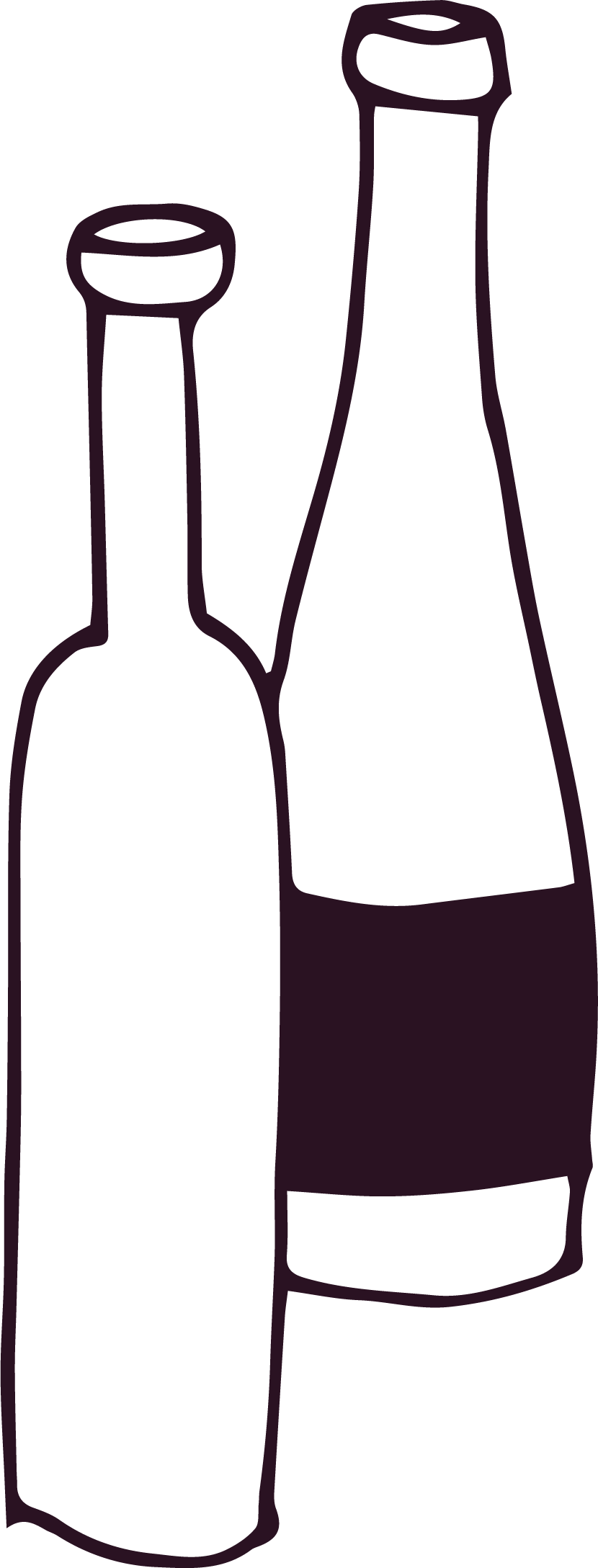 Outline drawing of two bottles, one smaller and one larger, with a simple design.