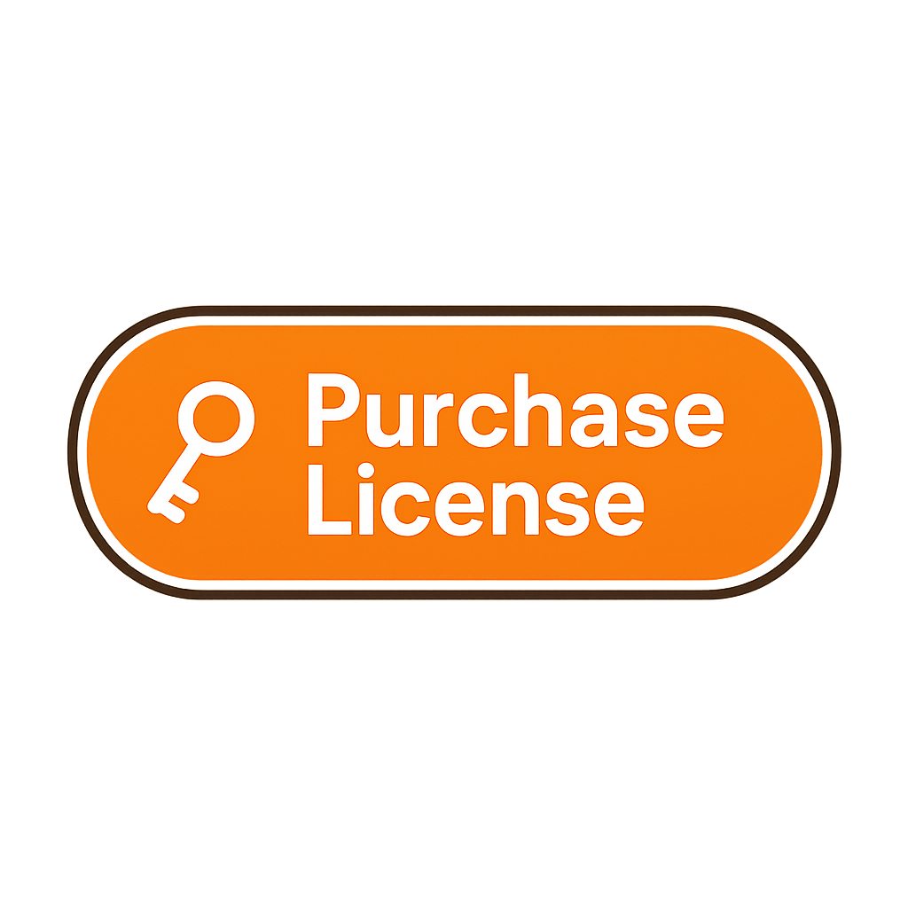 Orange oval button with a key icon and the text 'Purchase License' in white.