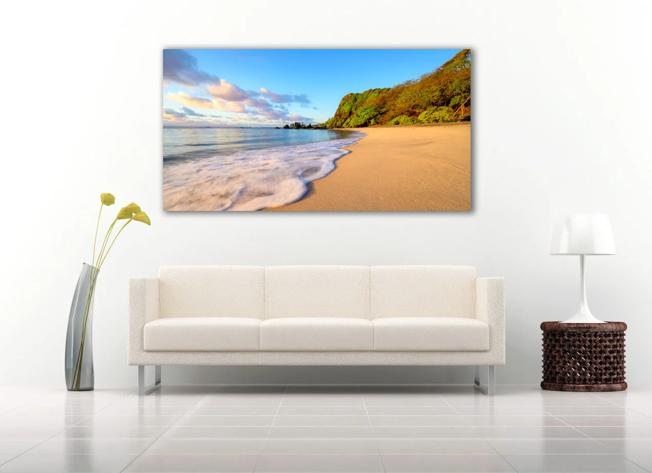 “Serenity”  hanging on a living room wall to add the peace of the ocean to this interior space
