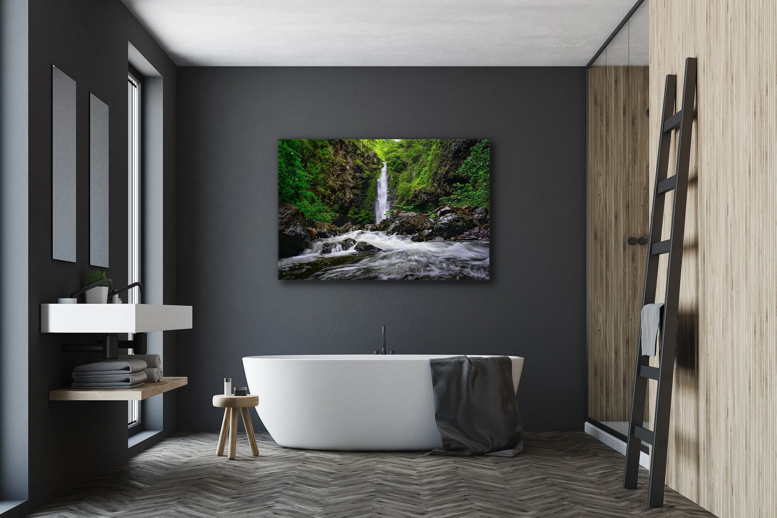 Large-Waterfall-Fine-Art-Print-Hanging-Over-Modern-Bathtub.jpg